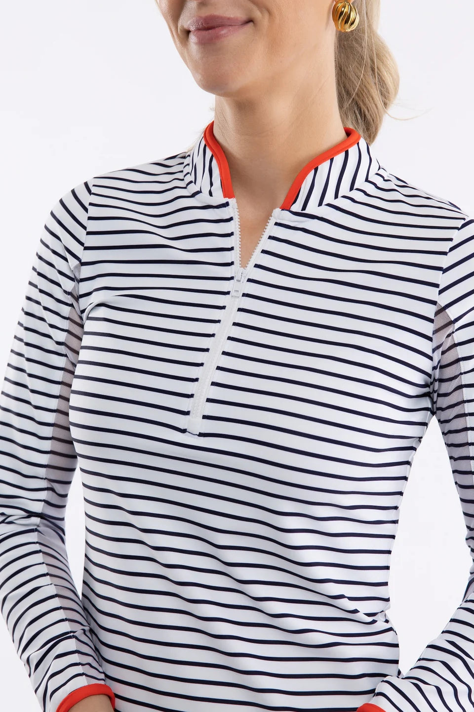The Carey Quarter Zip - White Navy Stripe