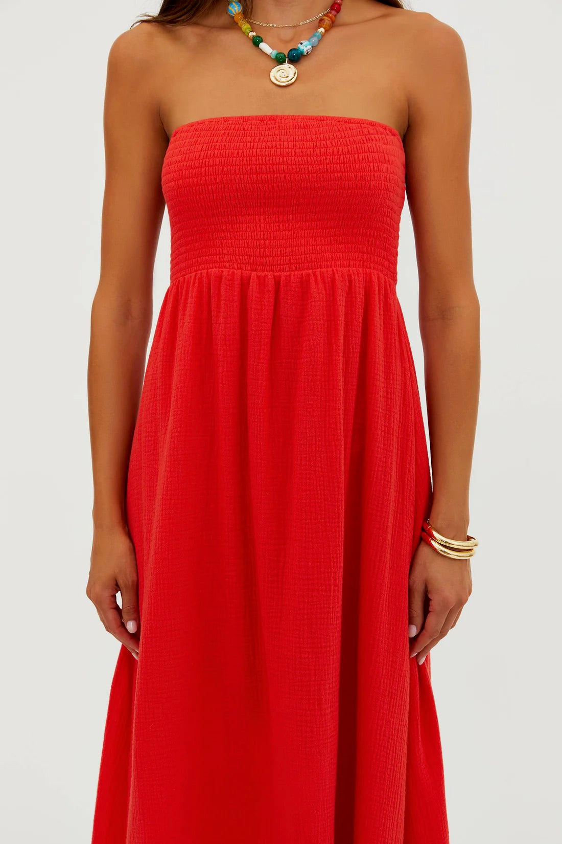 BEACHRIOT Yula Dress in Hot Haze with flowing fabric and vibrant pattern, perfect for casual summer wear.