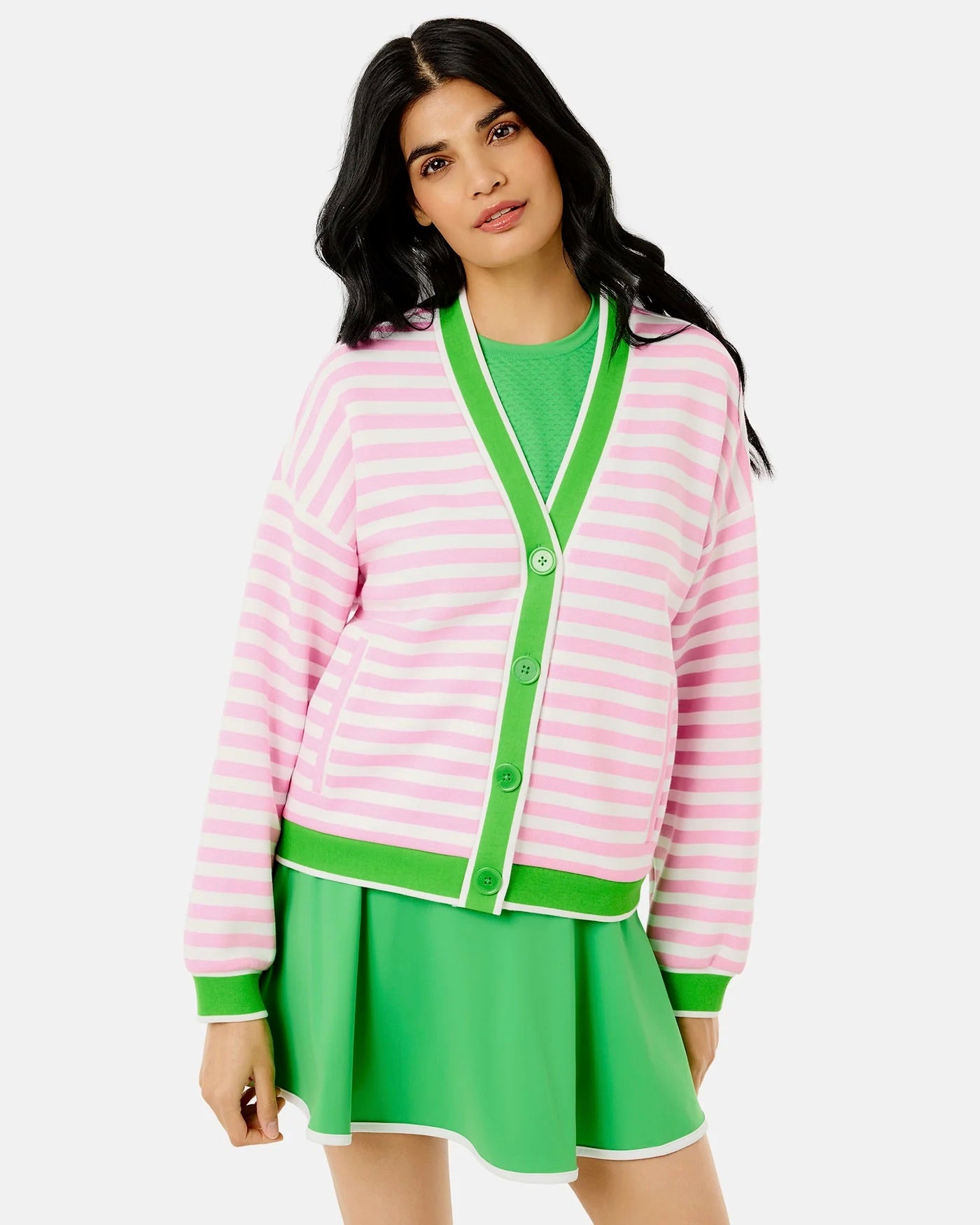 Abbott Sweatshirt Cardigan - Bubblegum/ Keylime