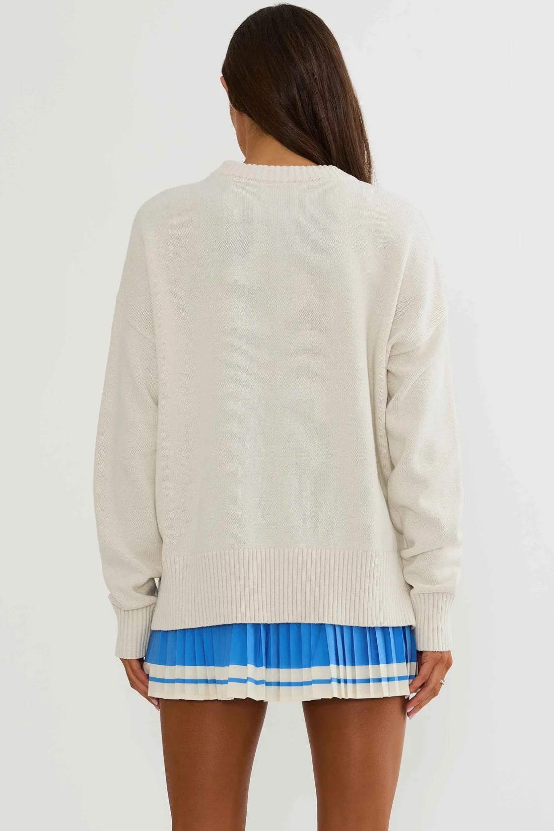 BeachRiot Callie Sweater in Opal Sky, showcasing a cozy knit with pastel blue and white hues, perfect for casual wear.