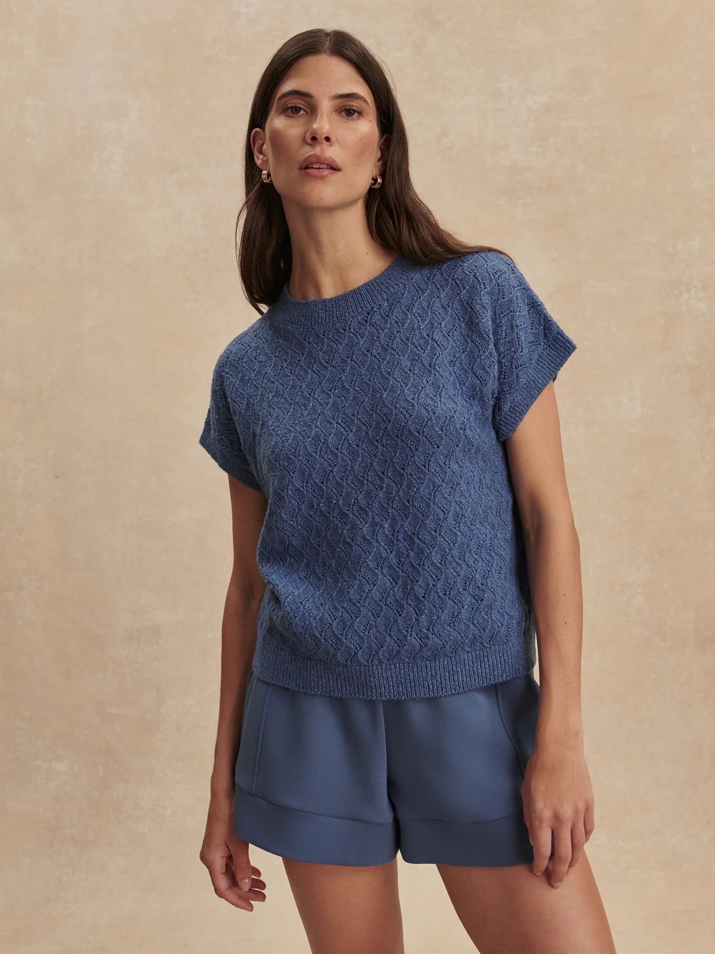 Manae Pointelle Knit Top - Bijou Blue