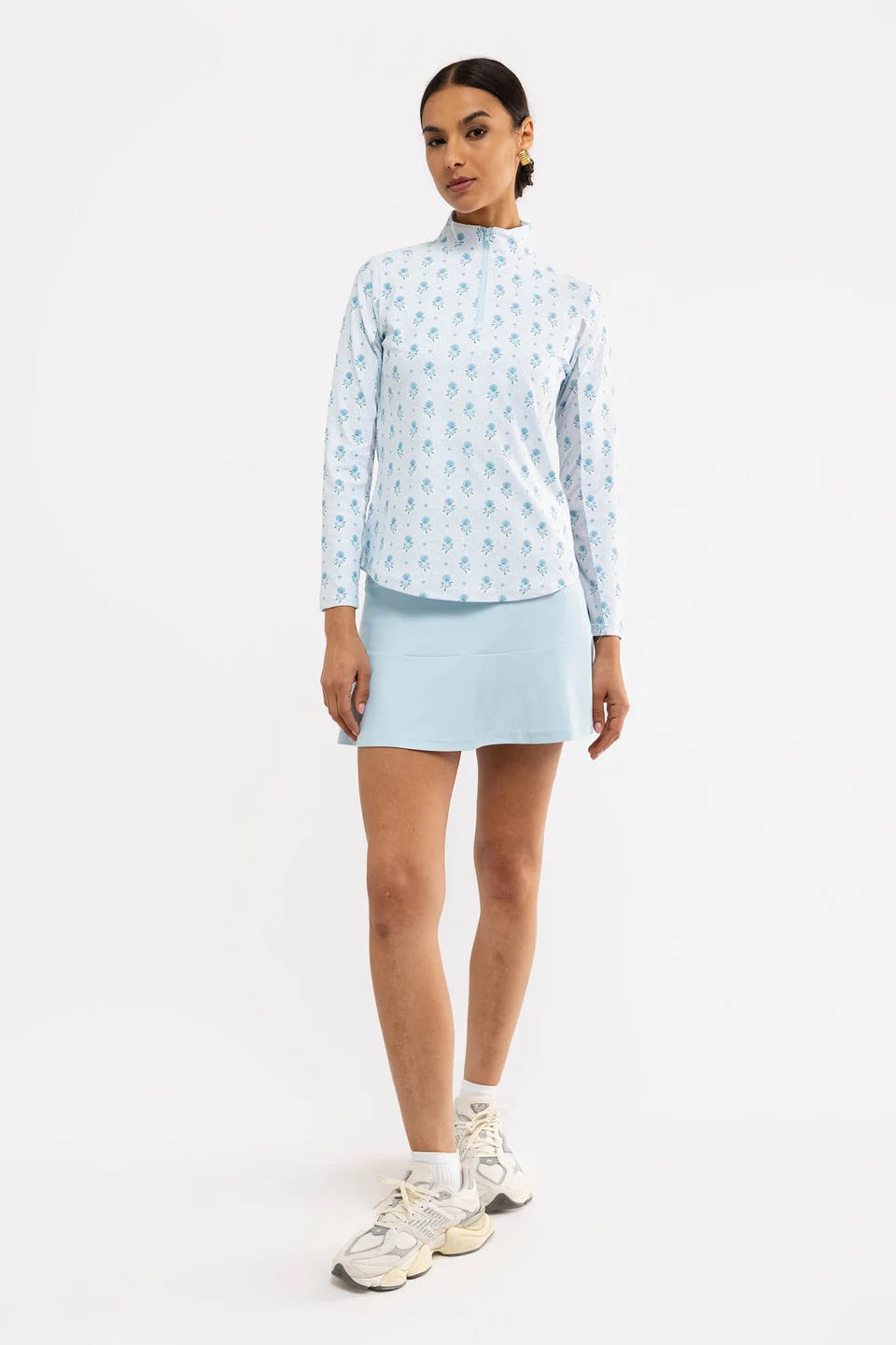 The Ava 1/4 Zip - Blue Dot Floral