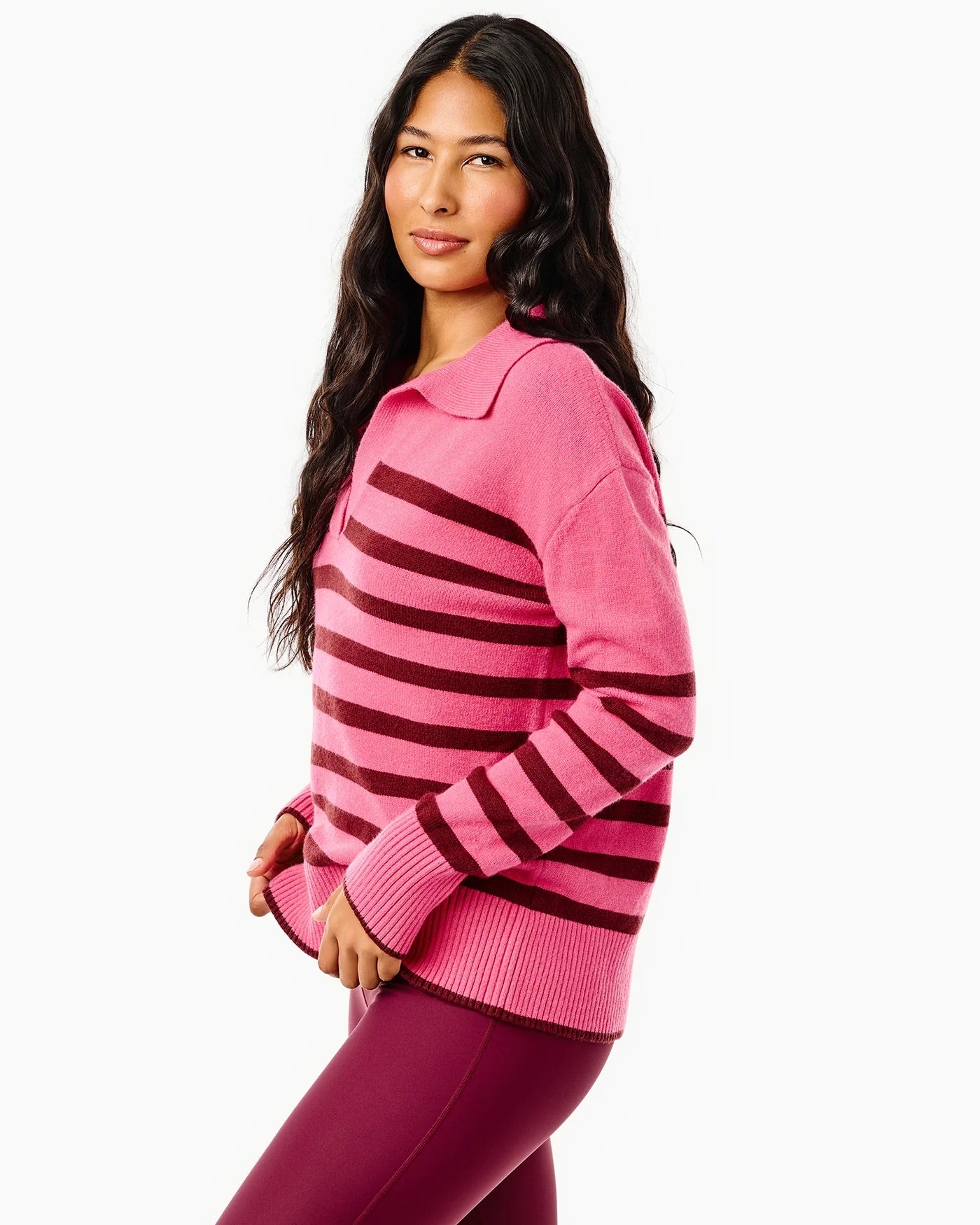 Knit Carlyle Rugby Sweater - Rose/Lacquer Stripe