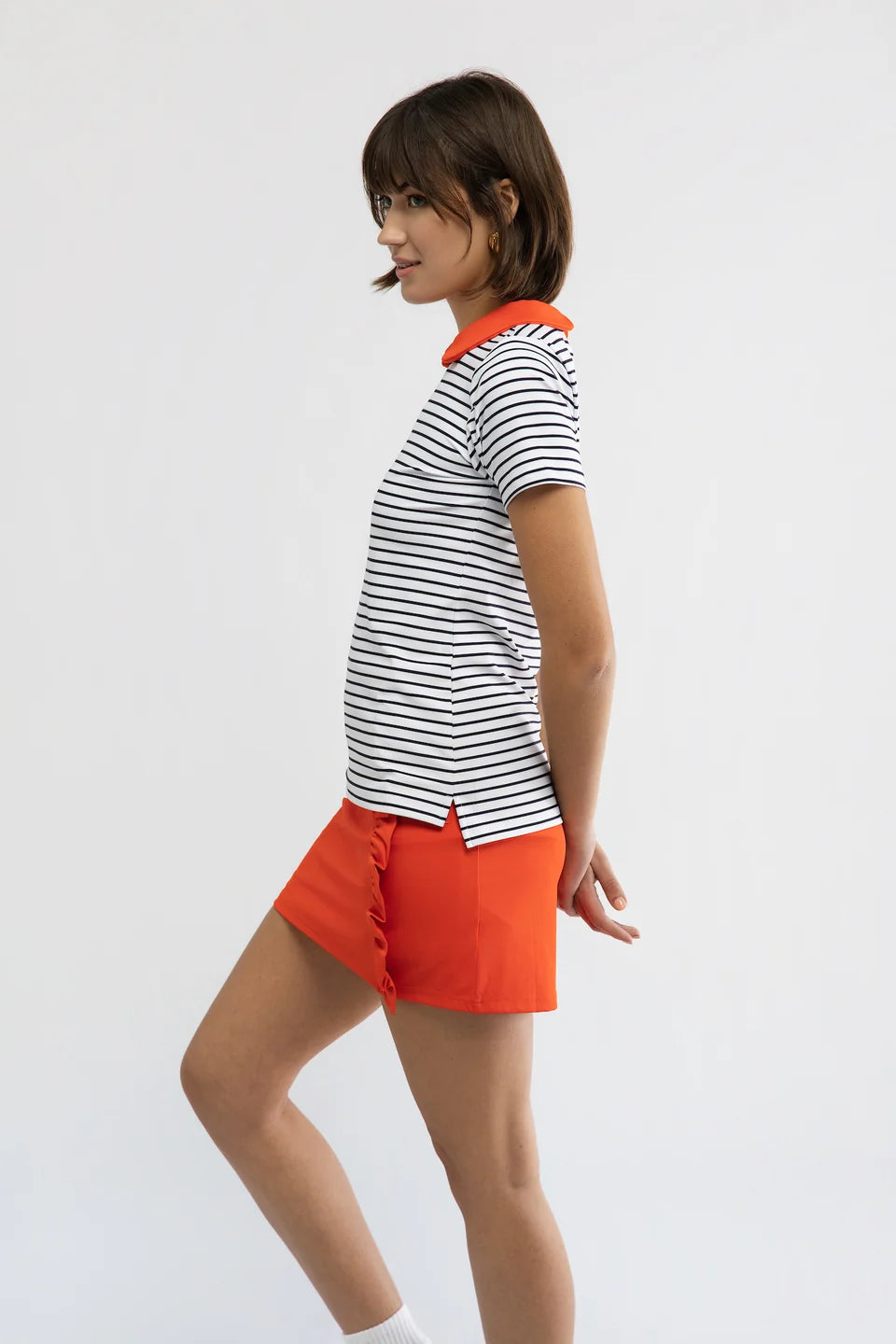 The Belle Polo - White Navy Stripe
