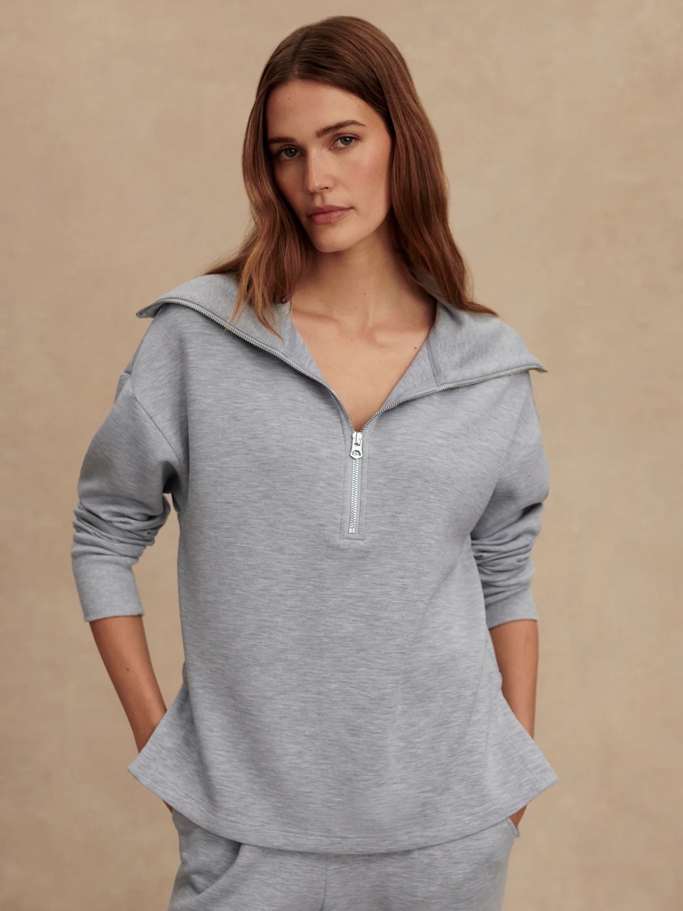 Larson Half Zip Sweat - Mid Blue Marl