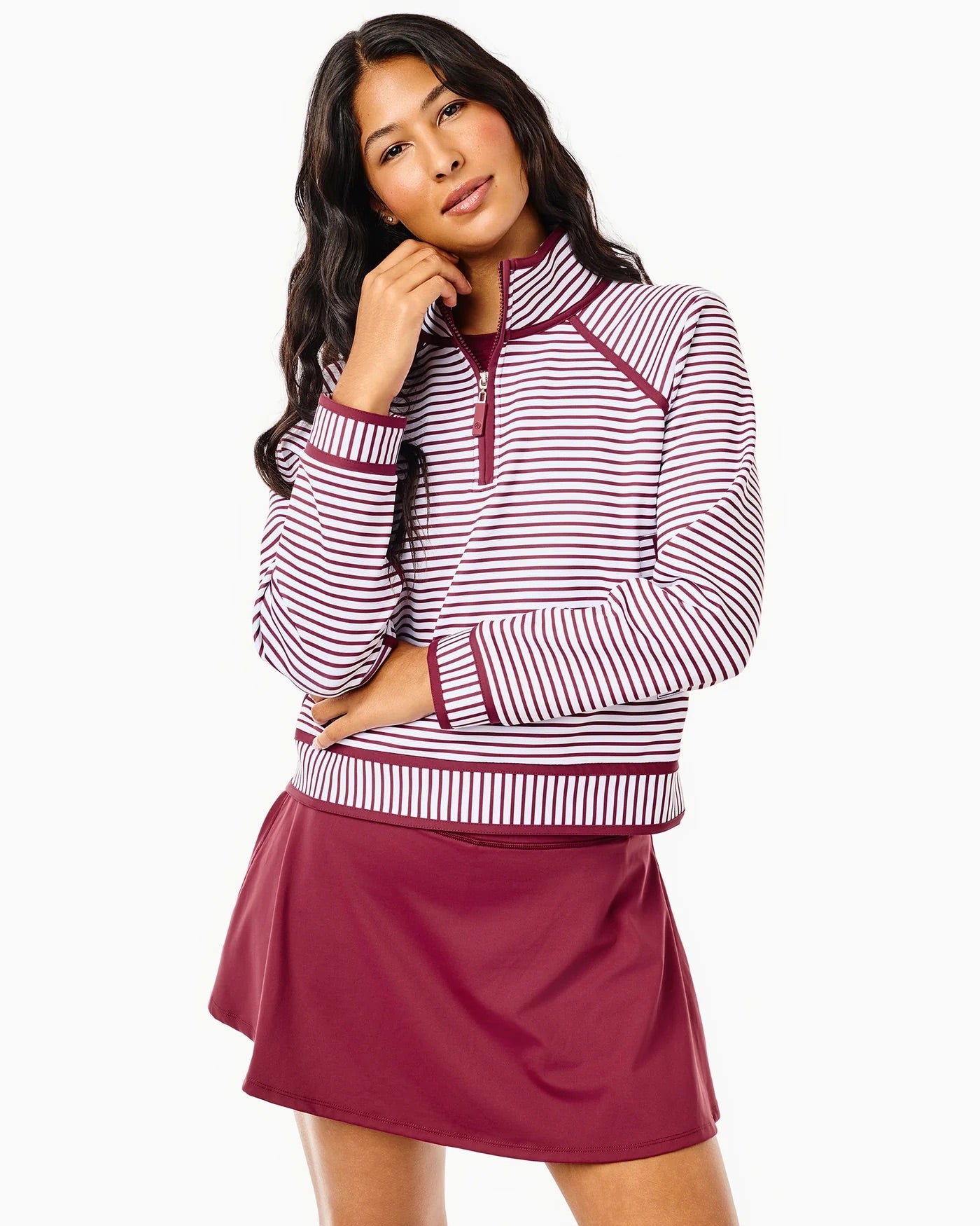 Bainbridge Quarter Zip - White/Lacquer Stripe