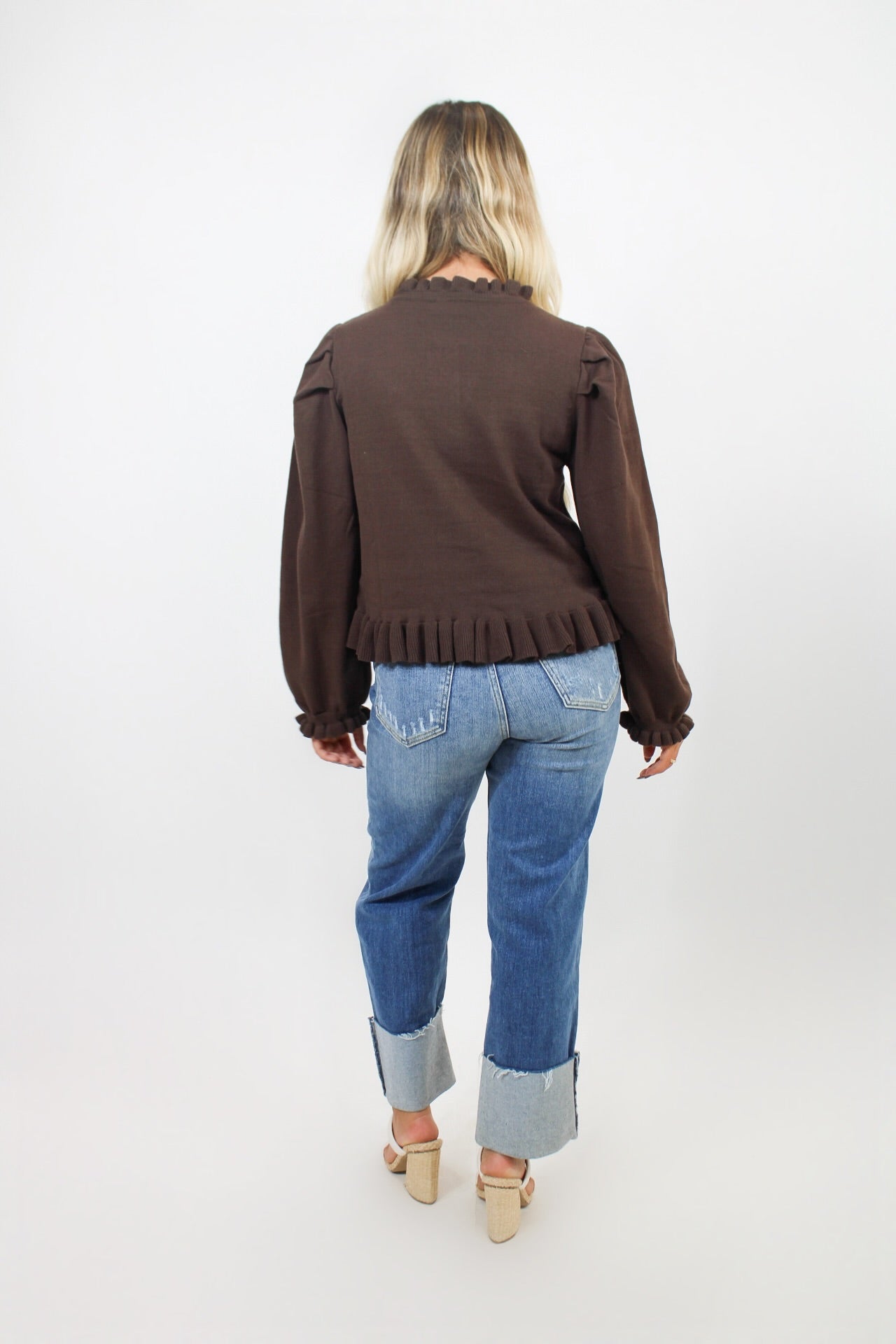 Cocoa Ruffle Cardigan Top