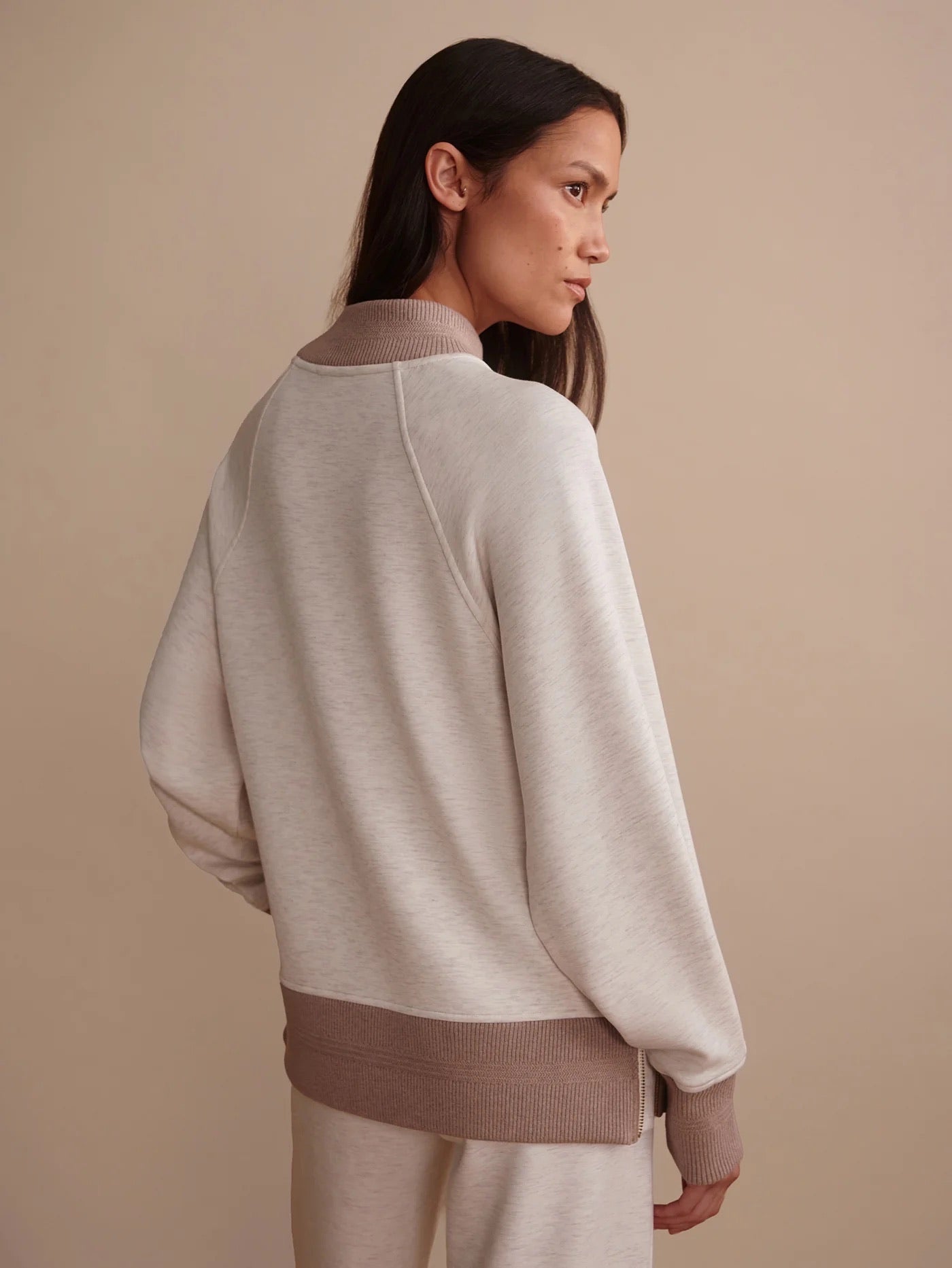 Loxley Raglan Boyfriend Sweat - Ivory/Taupe Marl