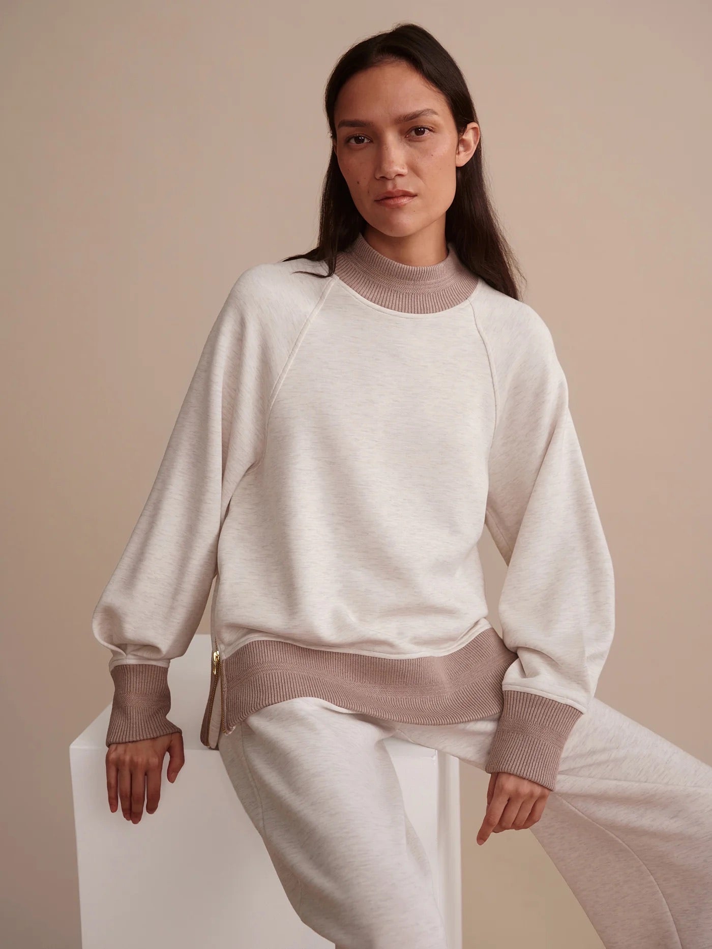 Loxley Raglan Boyfriend Sweat - Ivory/Taupe Marl