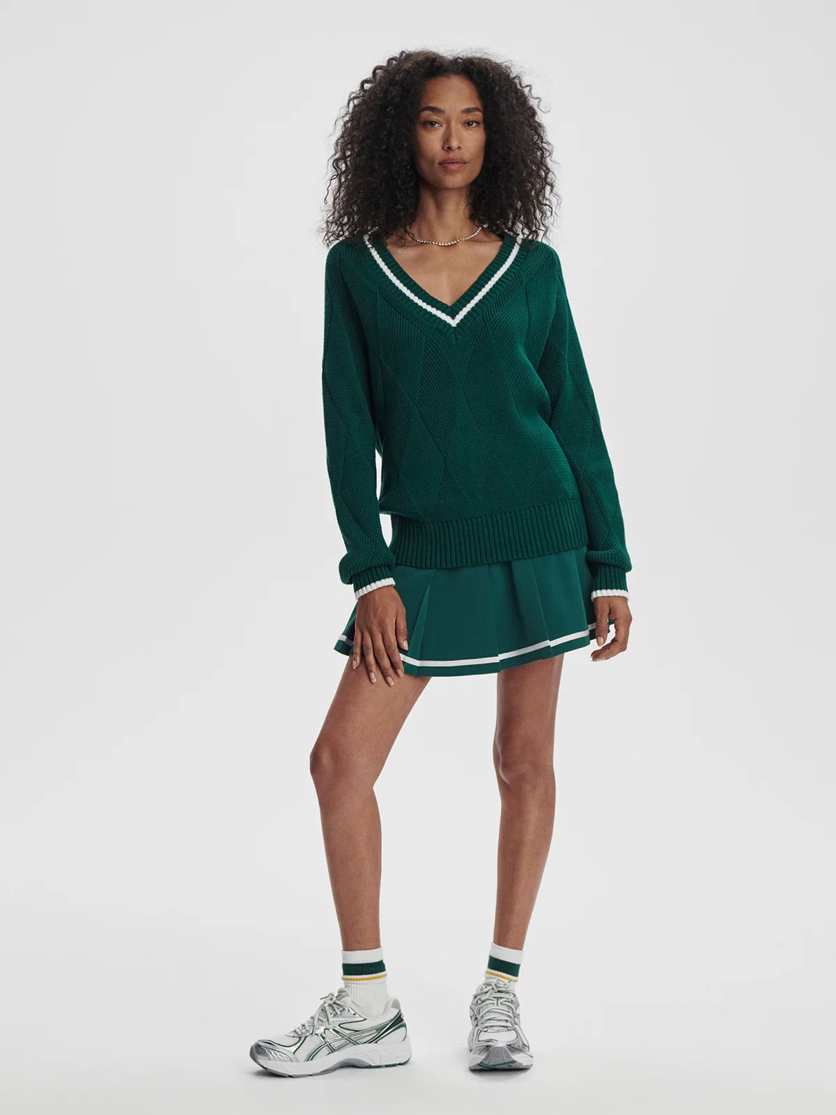 Ray Diamond V-Neck Knit - Forest/White