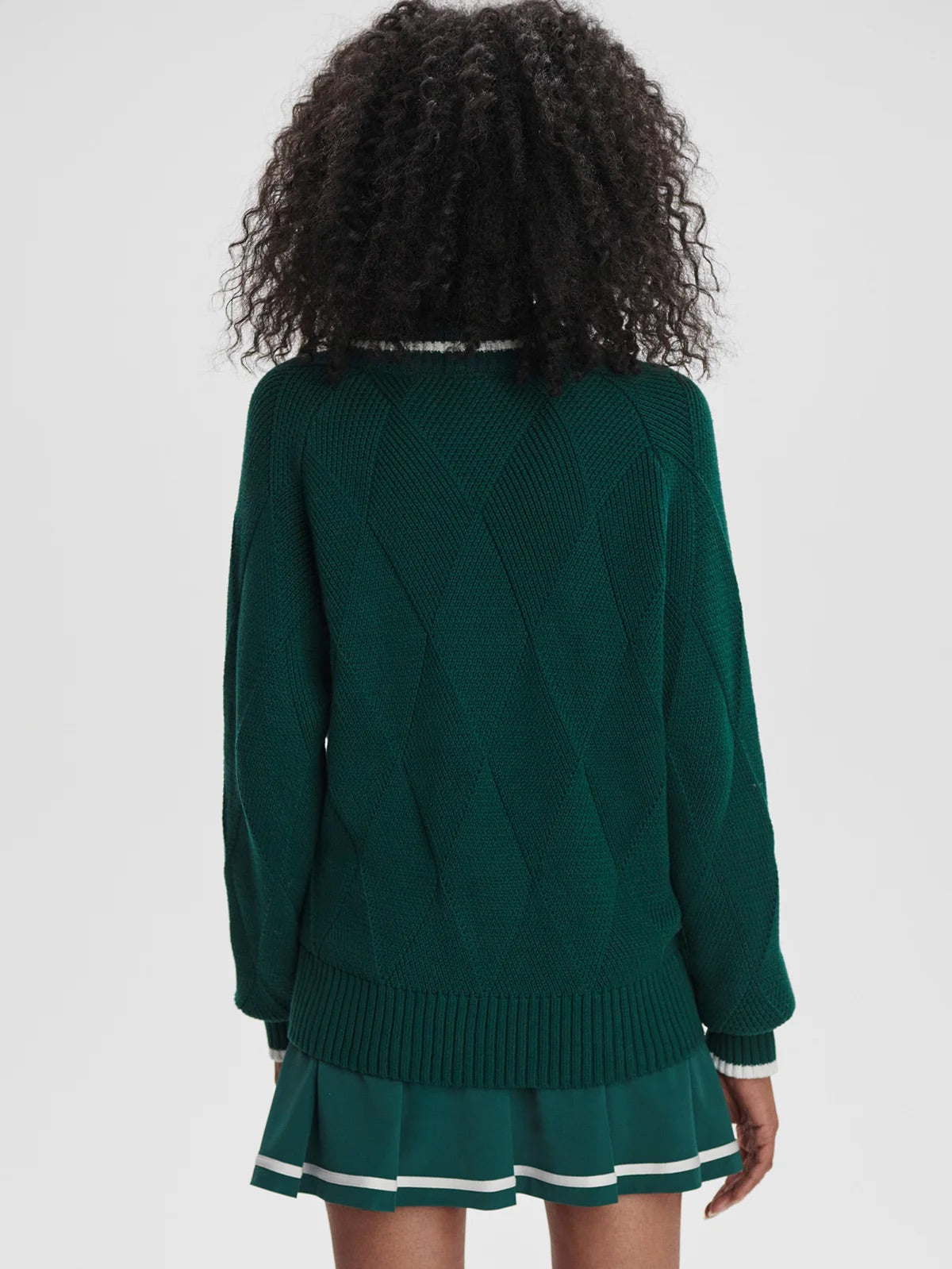 Ray Diamond V-Neck Knit - Forest/White