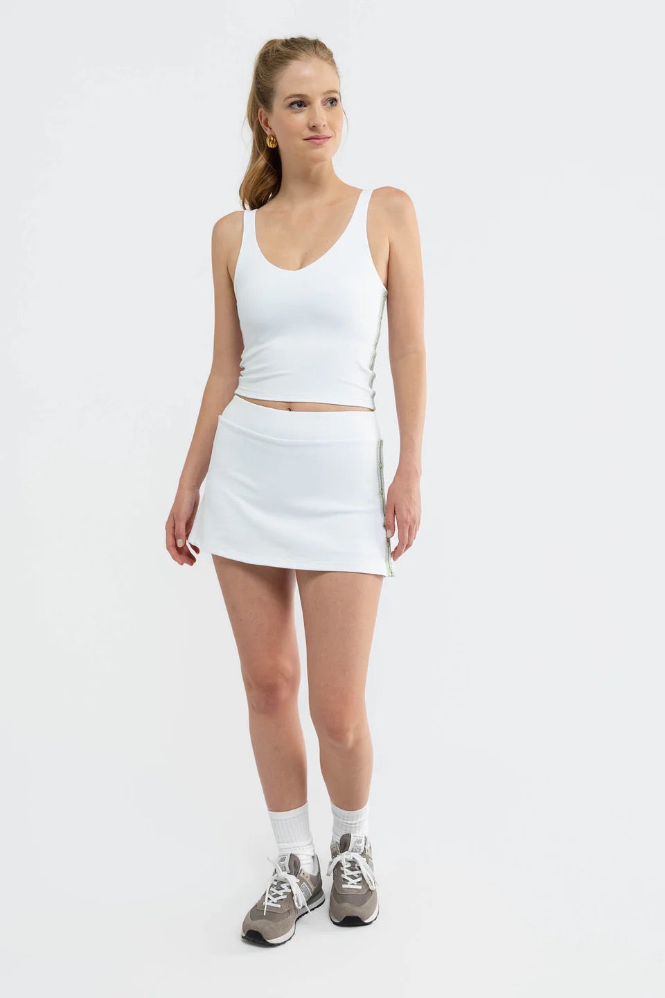 Maggie Tank - White/Green Olive