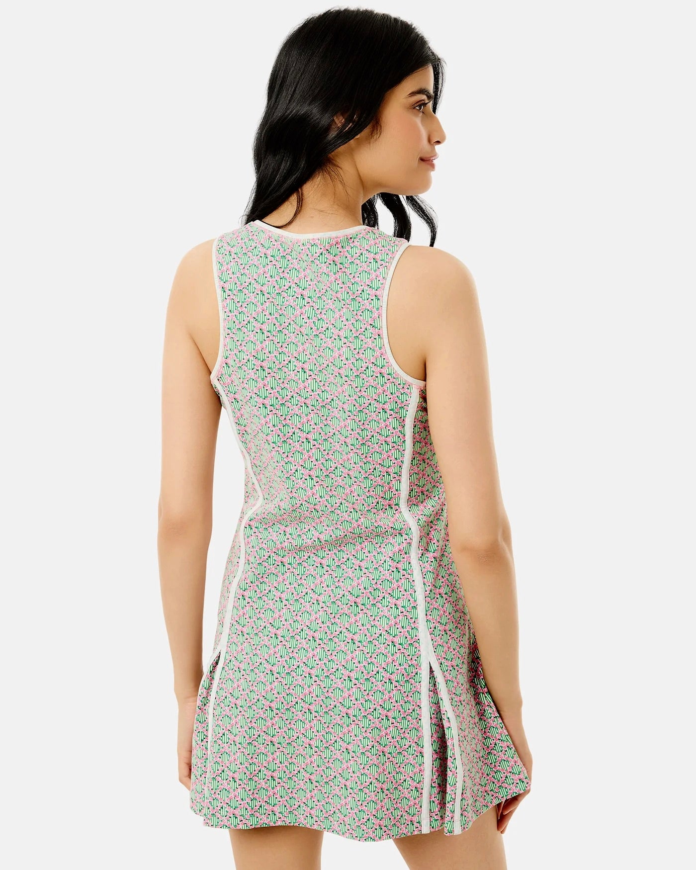 Addison Bay Gardenia Dress in Bubblegum Floral Trellis with lightweight fabric and floral pattern, perfect for spring and summer wear.