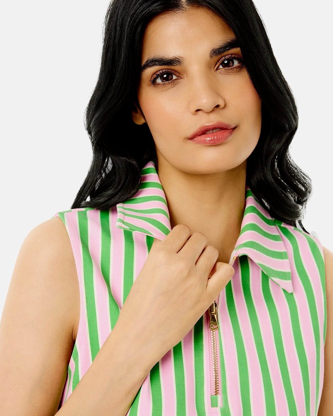 Sleeveless Virginian Polo by Addison Bay in Key Lime and Bubblegum, featuring a bright, colorful design and casual fit.