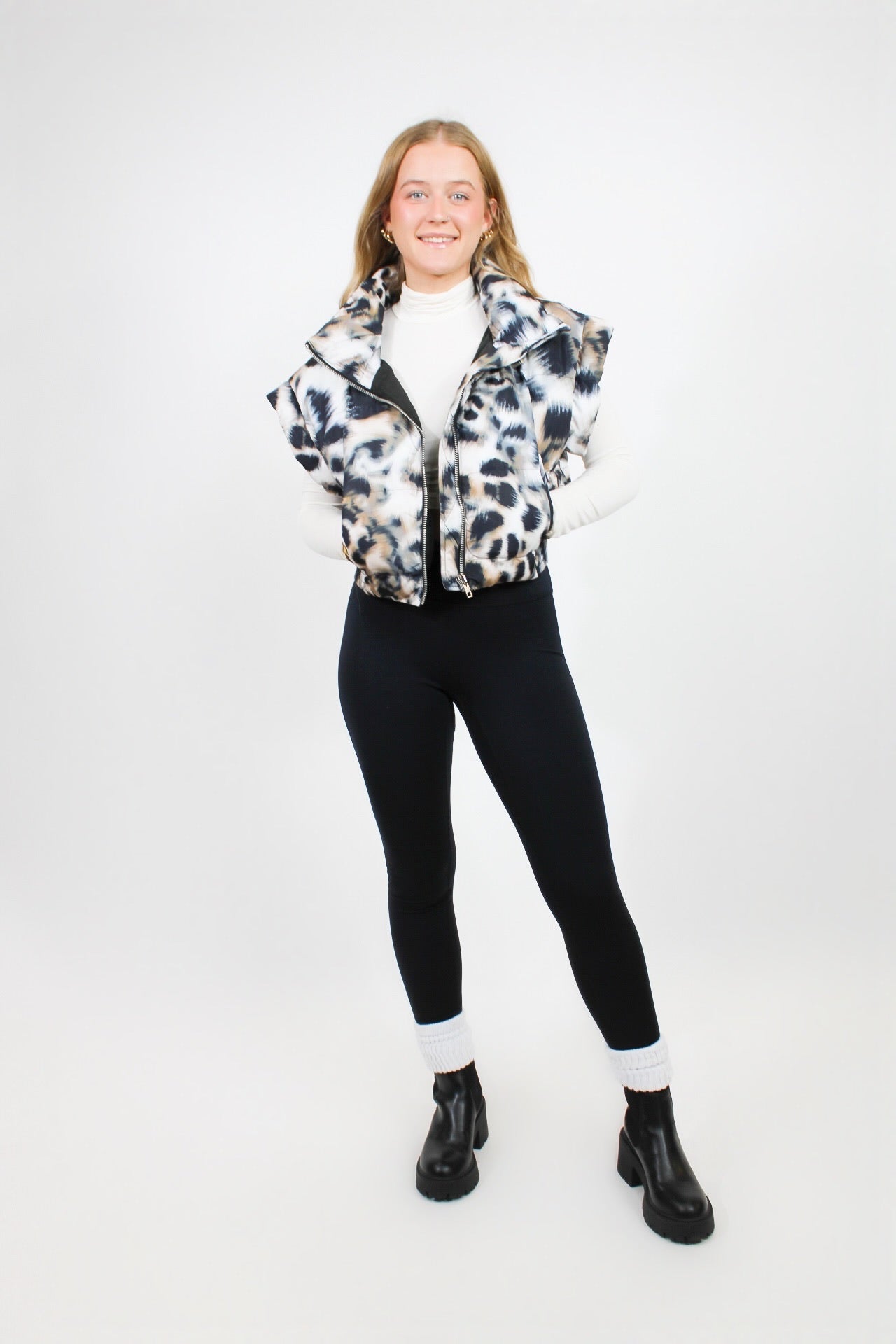 Animal print puffer vest online