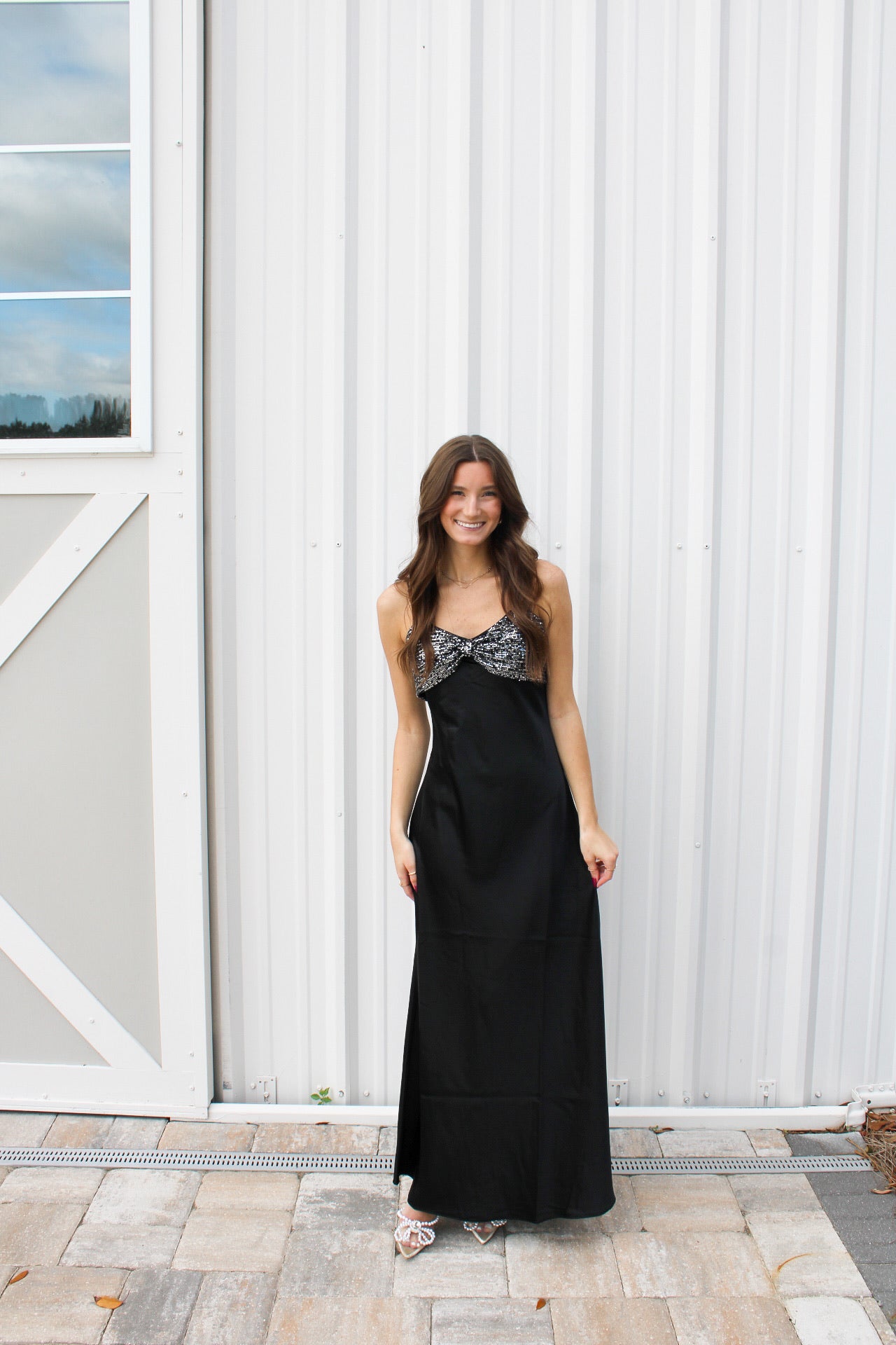 laces tied maxi dress Maya Black Tie Neck Long Sleeve Lace Maxi Dress – Maya Deluxe main image 1