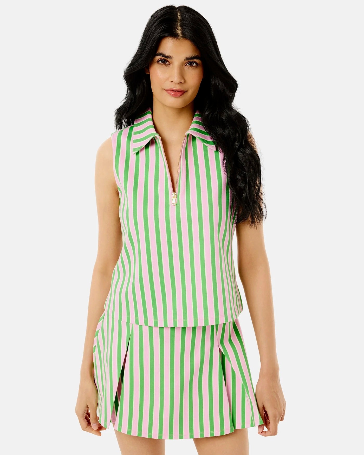 Sleeveless Virginian Polo - Key Lime/ Bubblegum