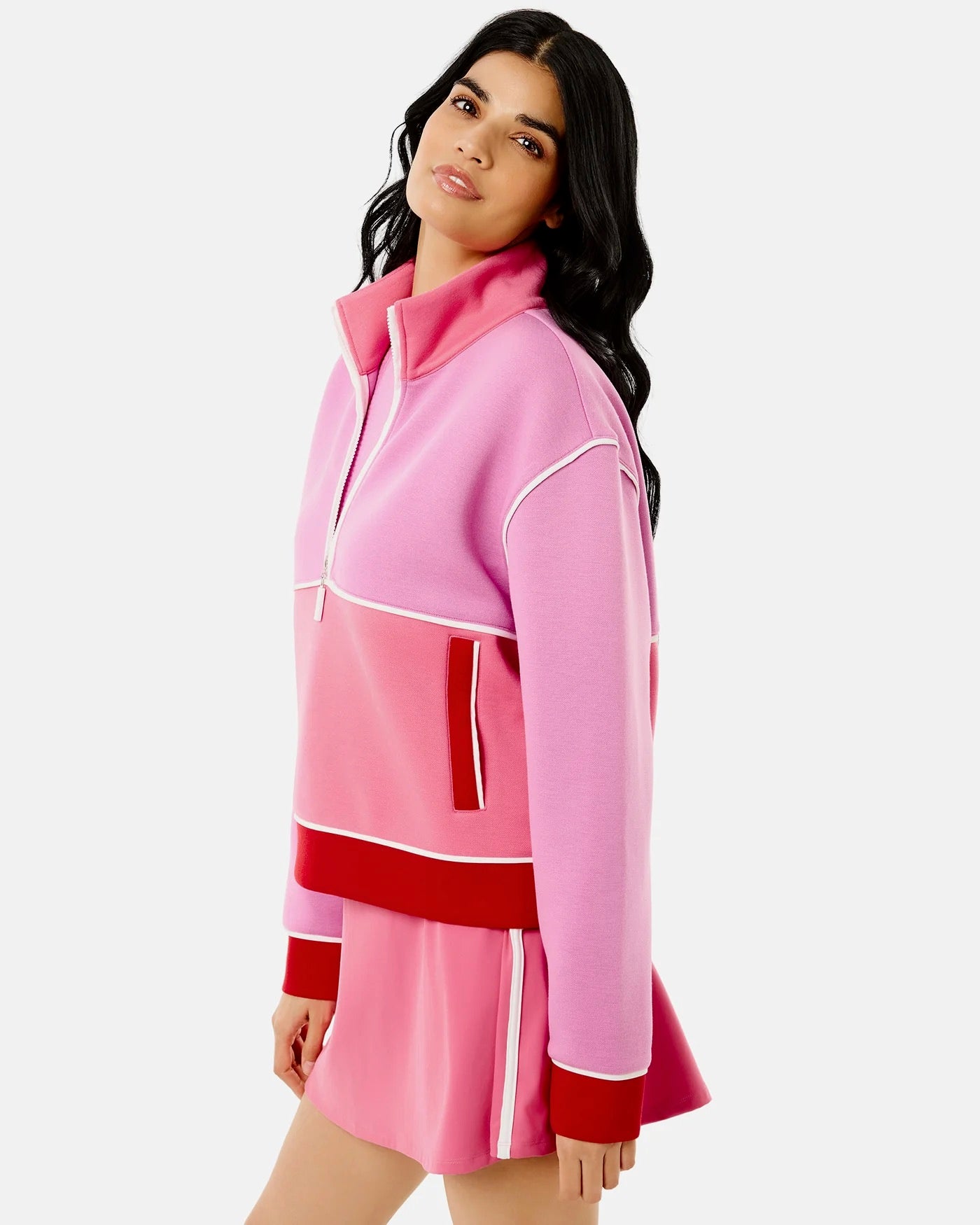 ADDISON BAY lightweight breakpoint quarter zip shirt, soft fabric with a stand collar and quarter-length zipper on a mannequin.