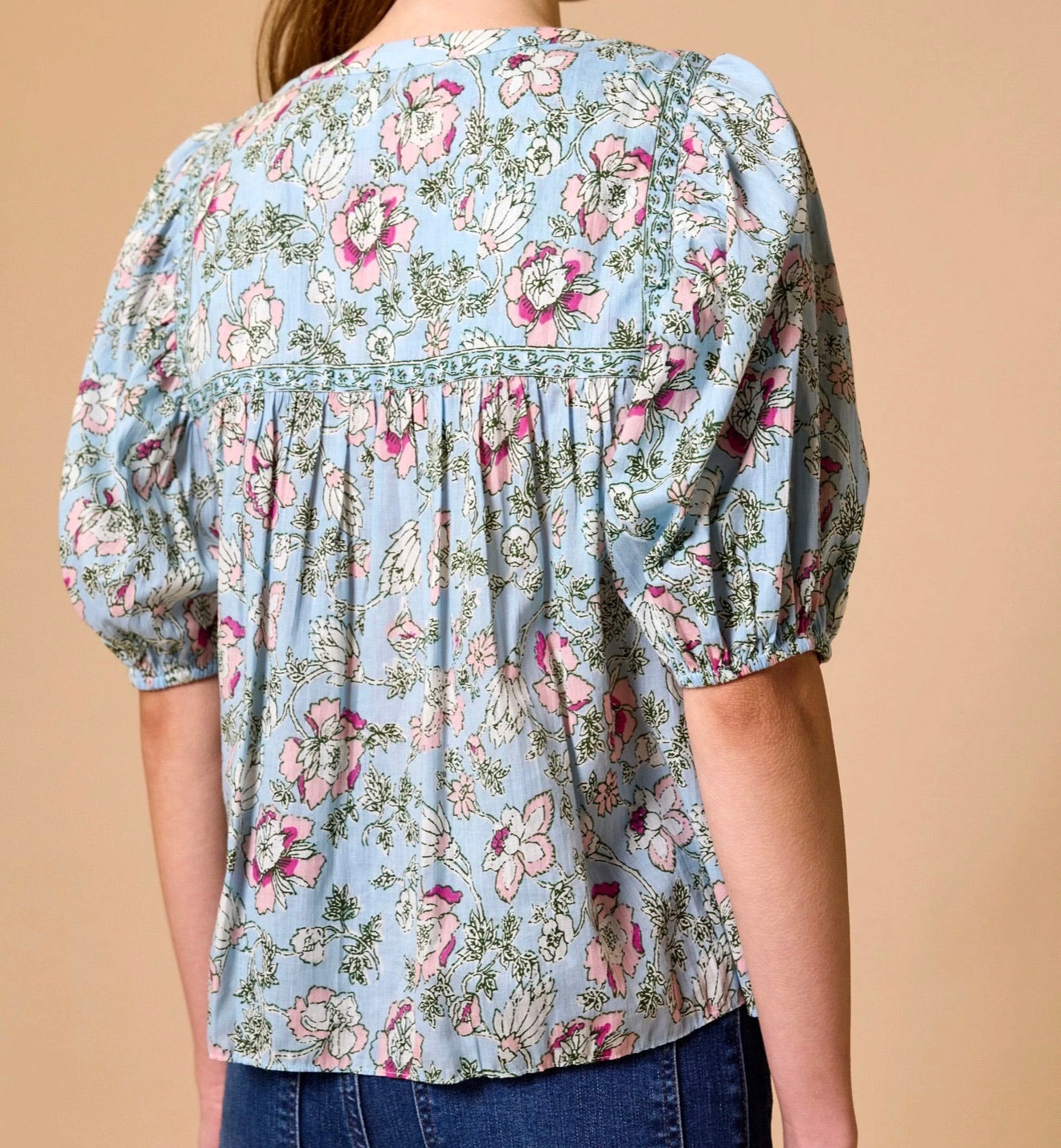 Cleobella Maisie Blouse in Luna Floral print, featuring lightweight fabric, long sleeves, and vibrant floral design.