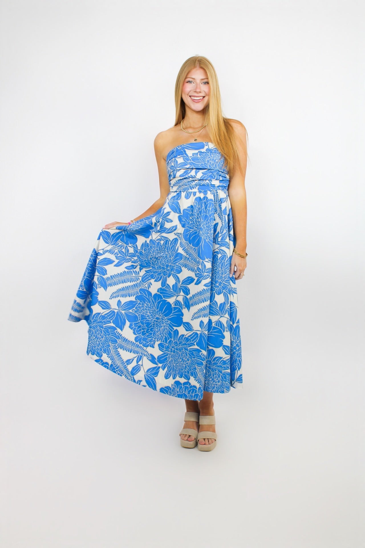 Toucan Strapless Midi Dress