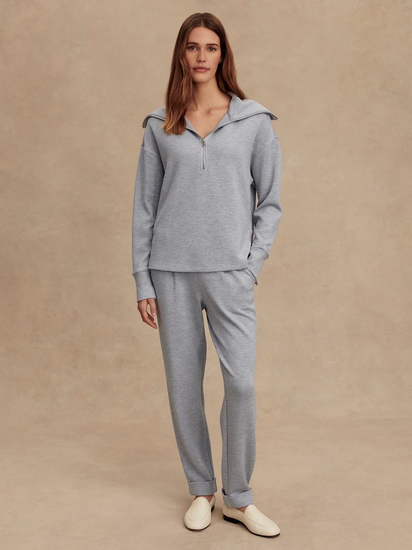 Larson Half Zip Sweat - Mid Blue Marl