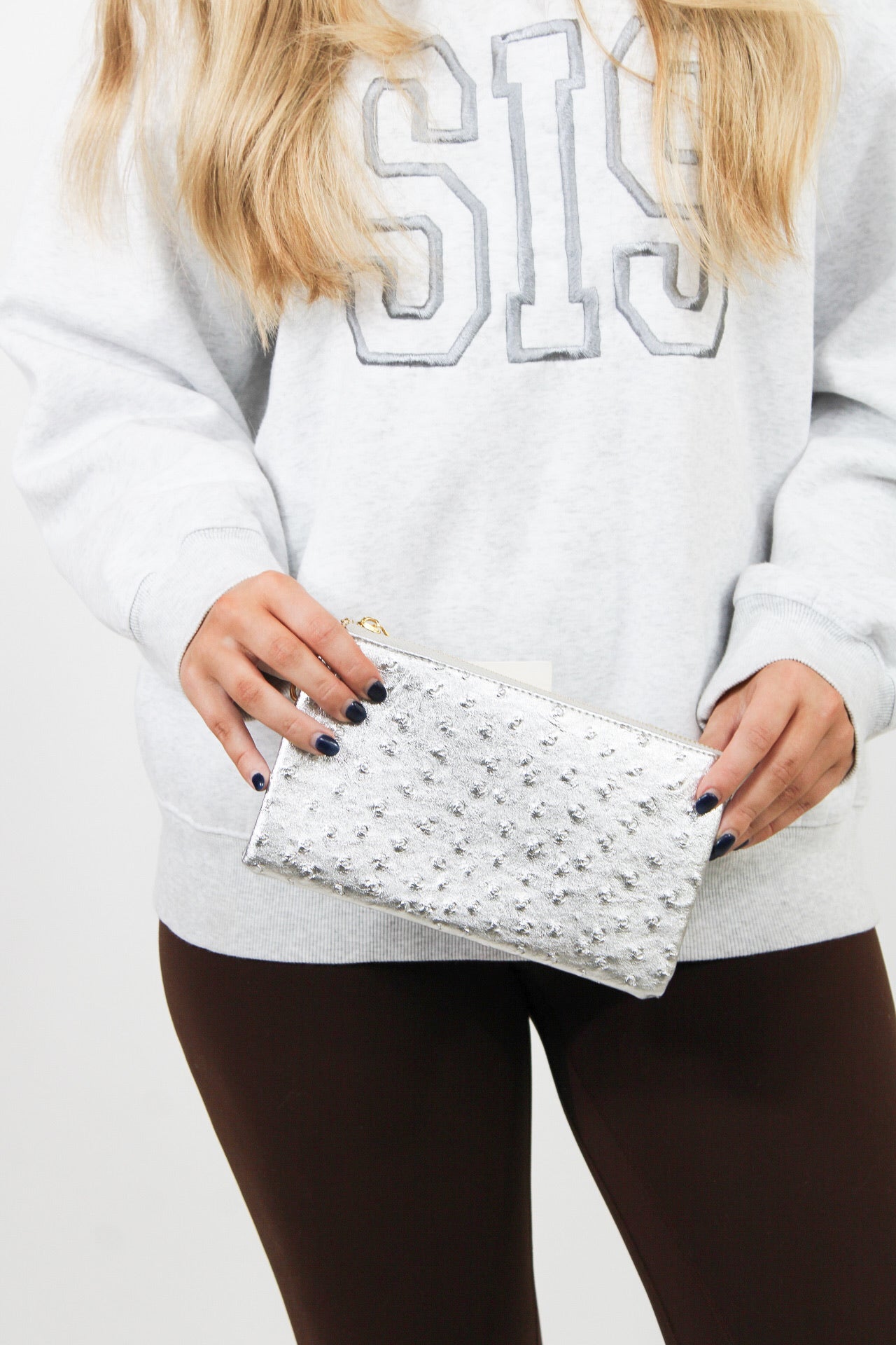 Ostrich Liz Crossbody-Silver