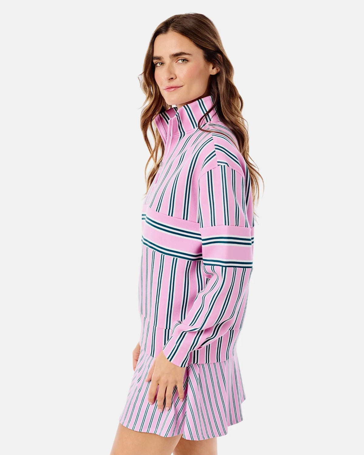 Varsity Quarter Zip - Cotton Candy Triple Stripe