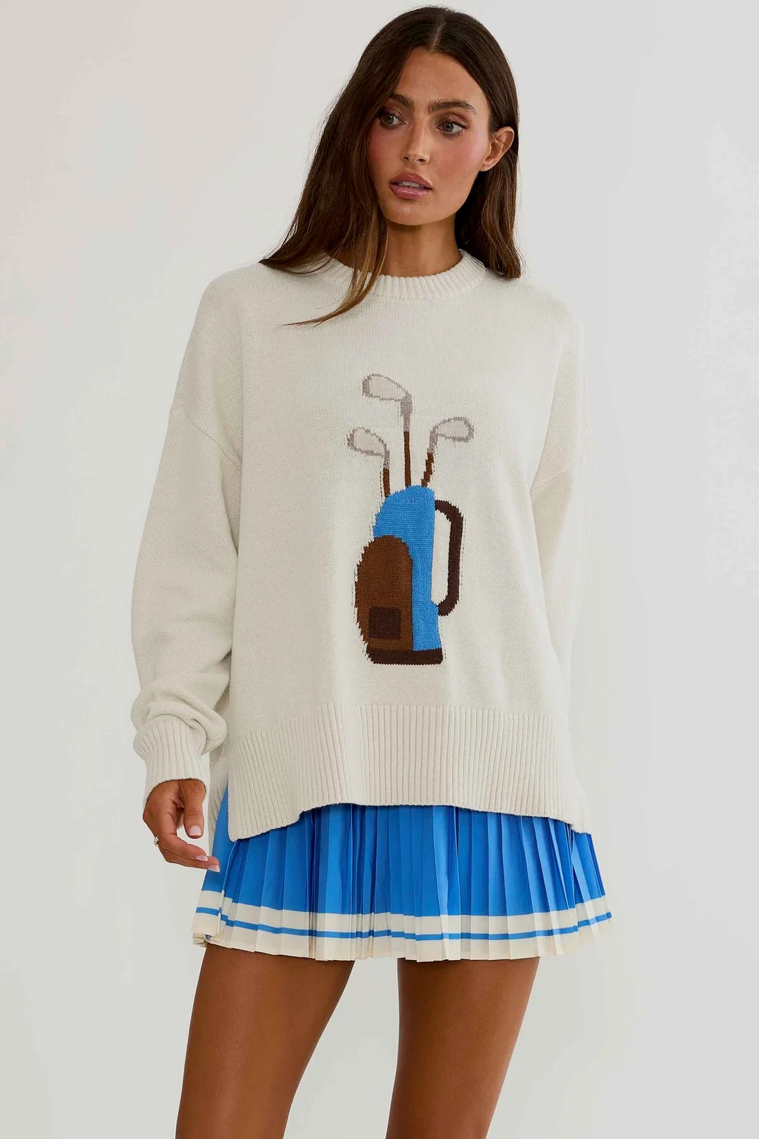 BEACHRIOT Callie Sweater in Opal Sky, soft knit fabric with a relaxed fit, featuring a crew neckline and long sleeves.