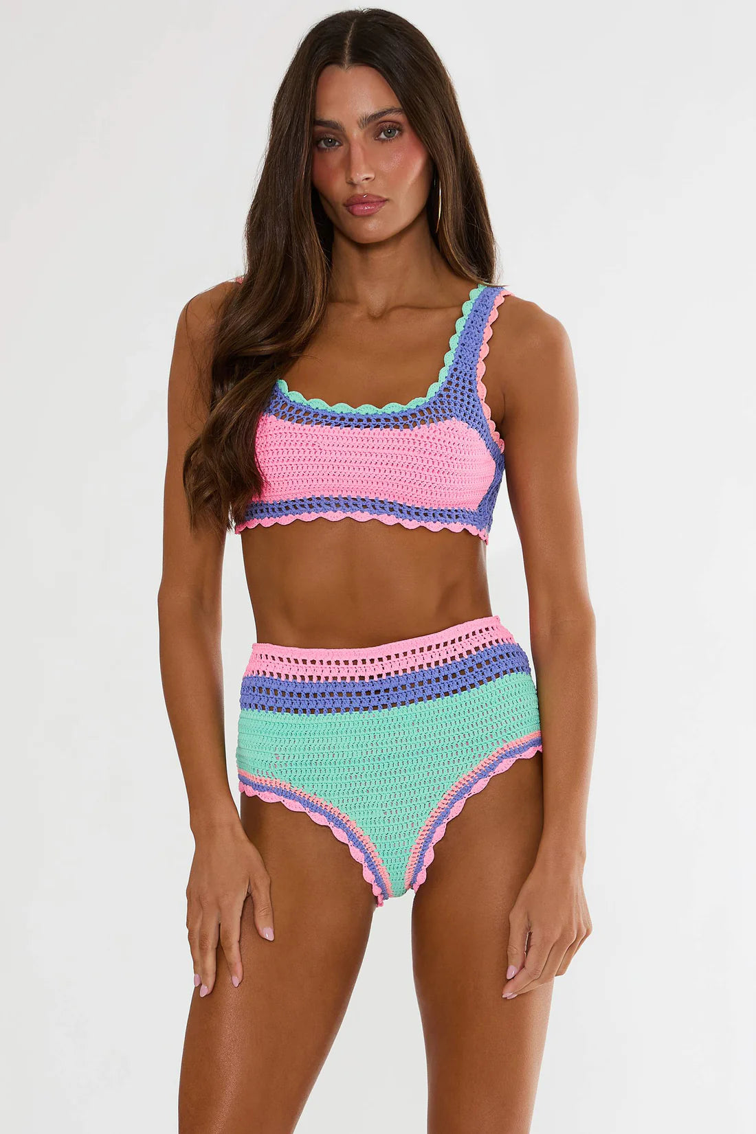 BEACHRIOT Karmen Bottom Sea Breeze Crochet bikini bottom with intricate crochet design and adjustable side ties, in a sea breeze color.