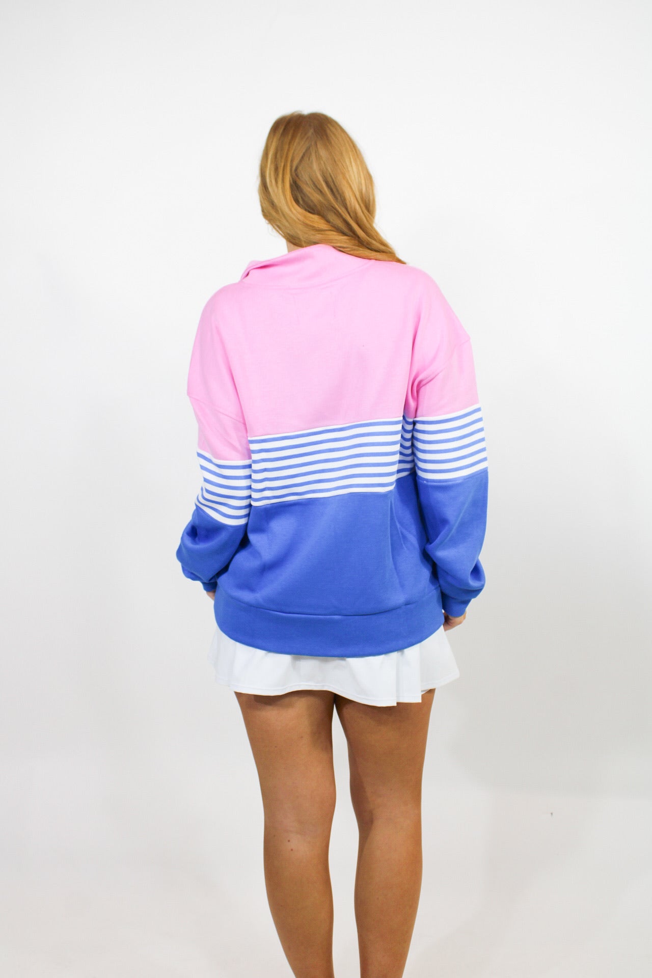 Varsity Quarter Zip - Bubble Gum/Cerulean
