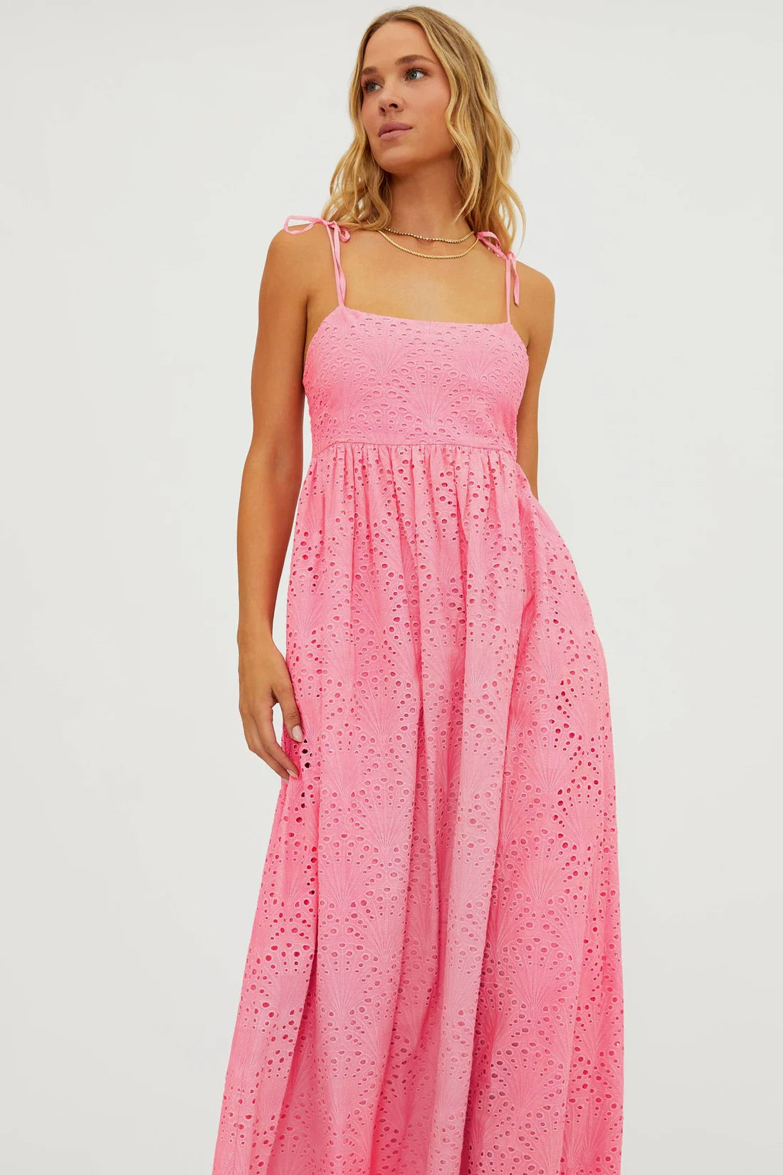 BeachRiot Valory Maxi Dress in seashell pink, flowy fabric with a relaxed fit and stylish design, perfect for summer or casual wear.