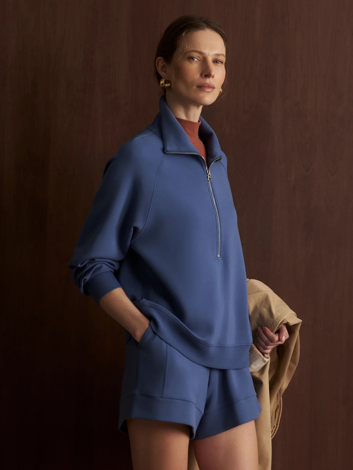 Selene Half Zip Sweat - Bijou Blue