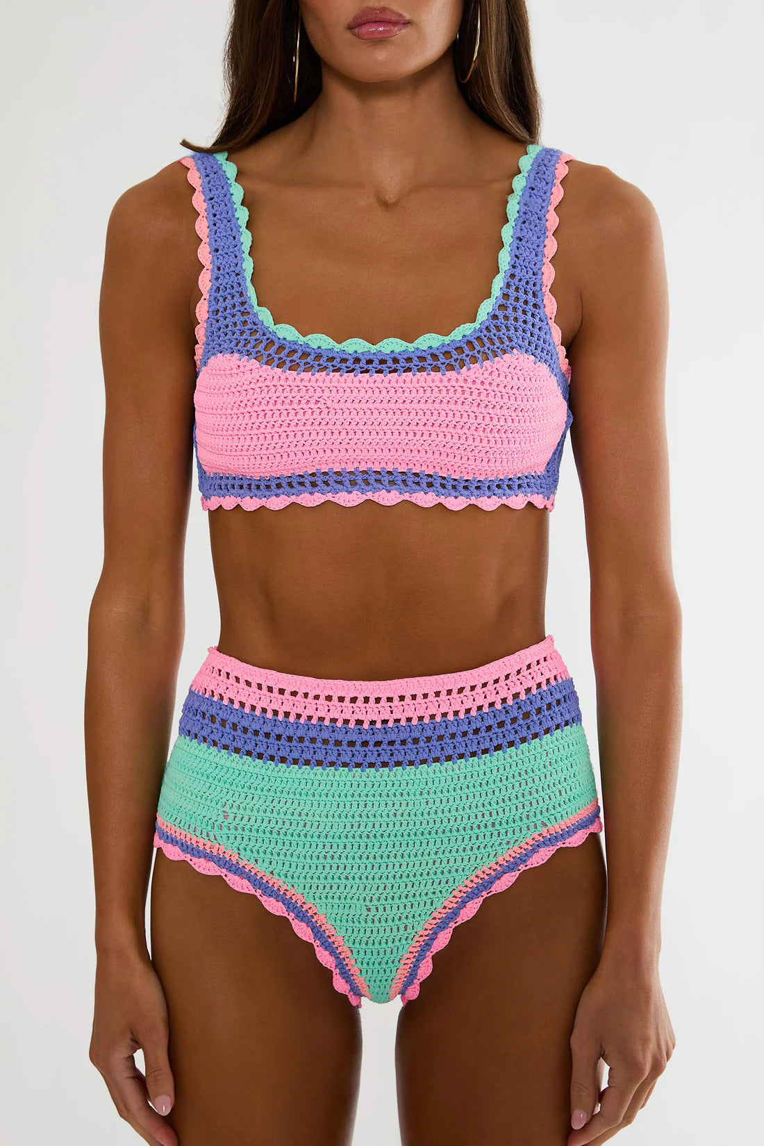 Beachriot Andy Top in Sea Breeze Crochet with a stylish, breezy design featuring intricate crochet details and vibrant color.