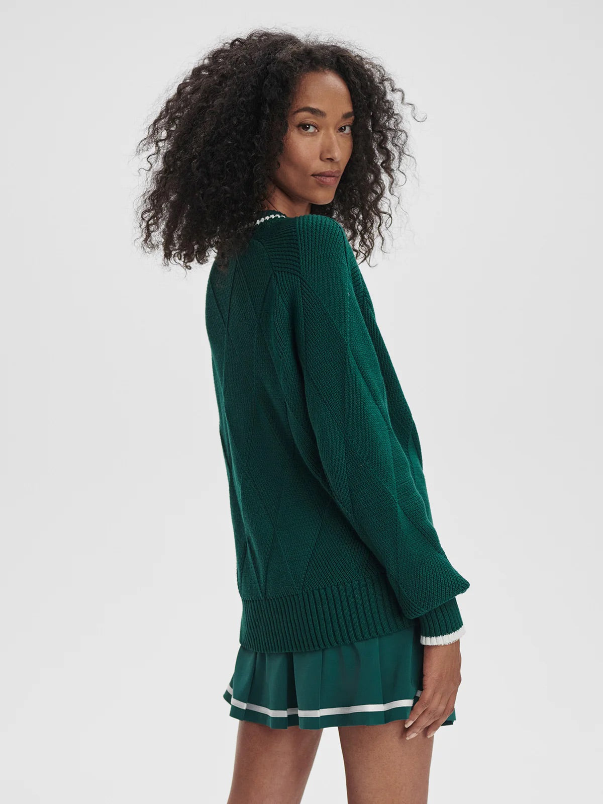 Ray Diamond V-Neck Knit - Forest/White