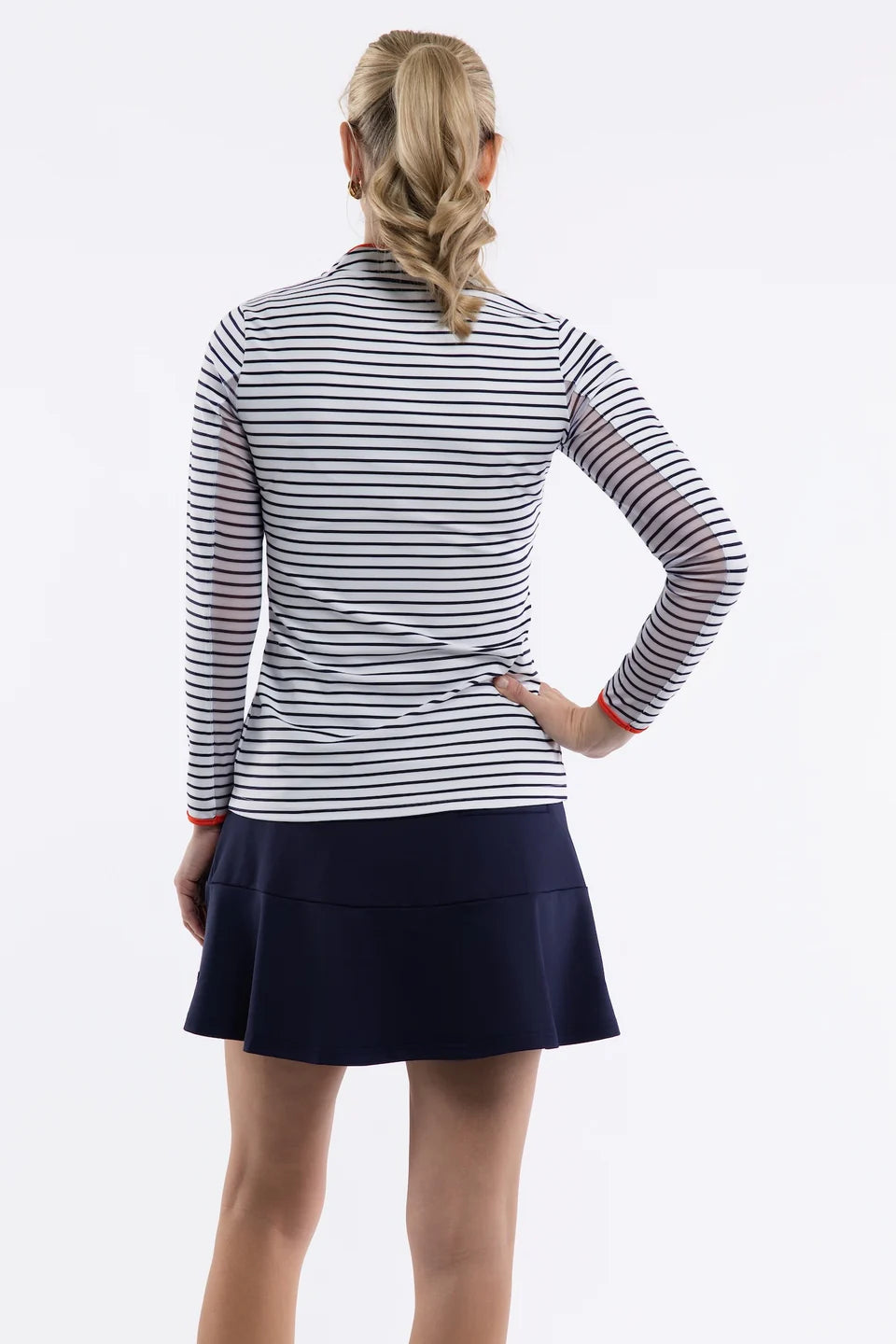 The Carey Quarter Zip - White Navy Stripe