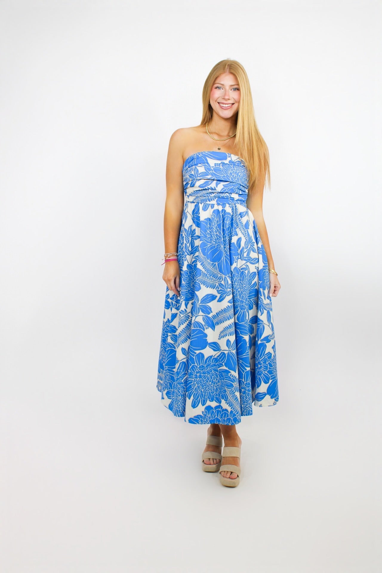 Toucan Strapless Midi Dress
