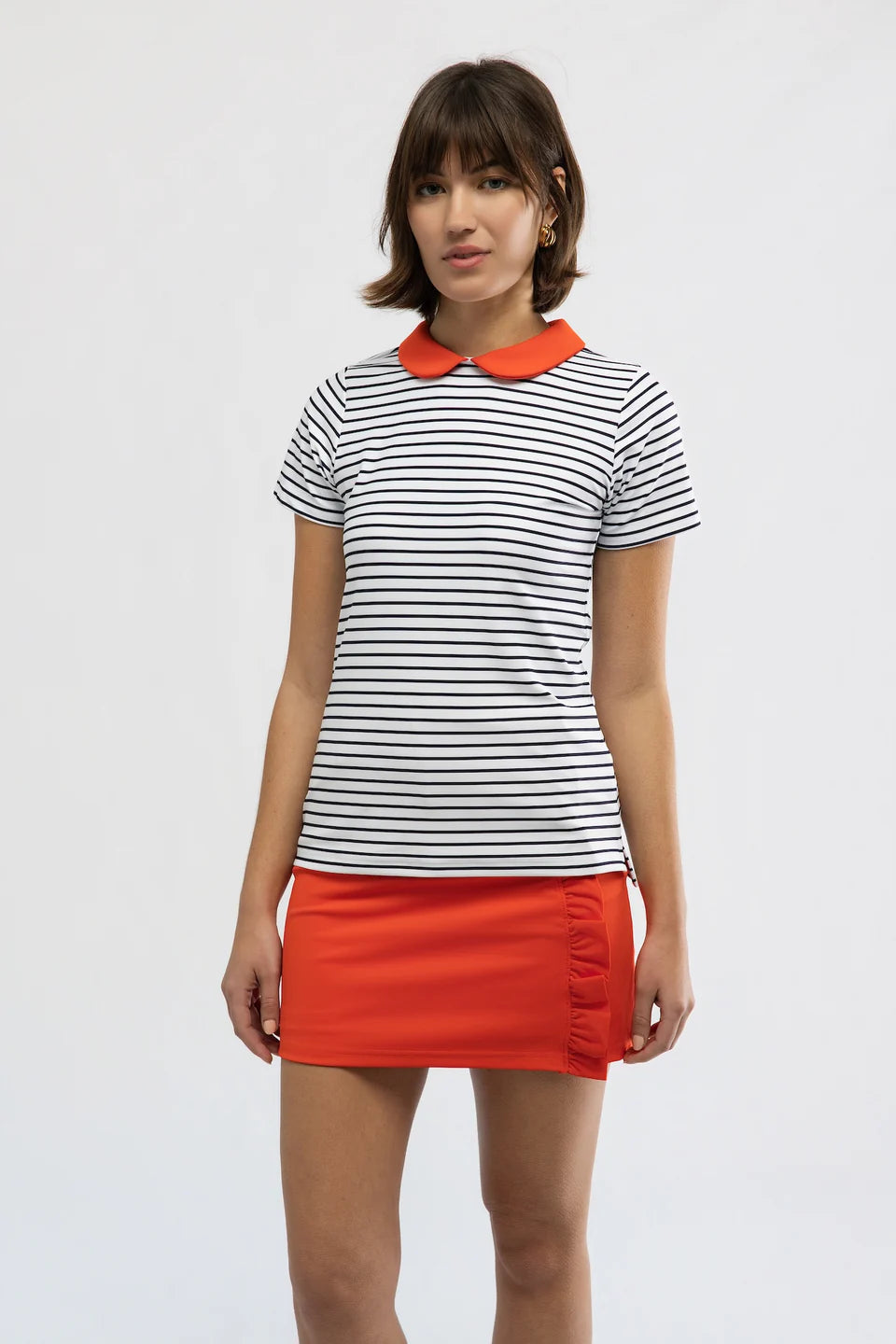The Belle Polo - White Navy Stripe