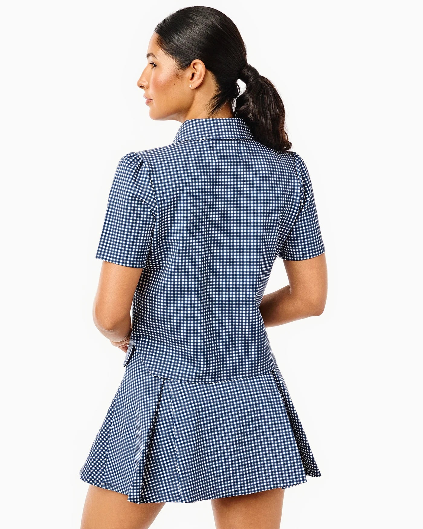 Ponte Virginian Polo Top - Navy Gingham