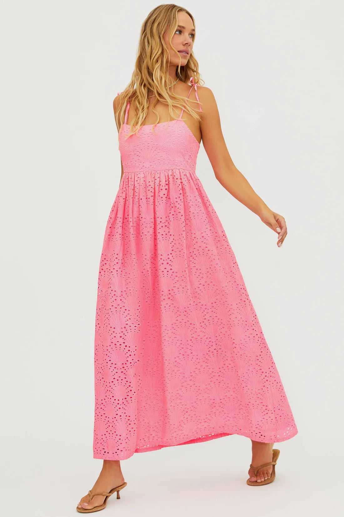 BEACHRIOT Valory Maxi Dress in seashell pink, flowing fabric, sleeveless design, and elegant style, perfect for summer wear.