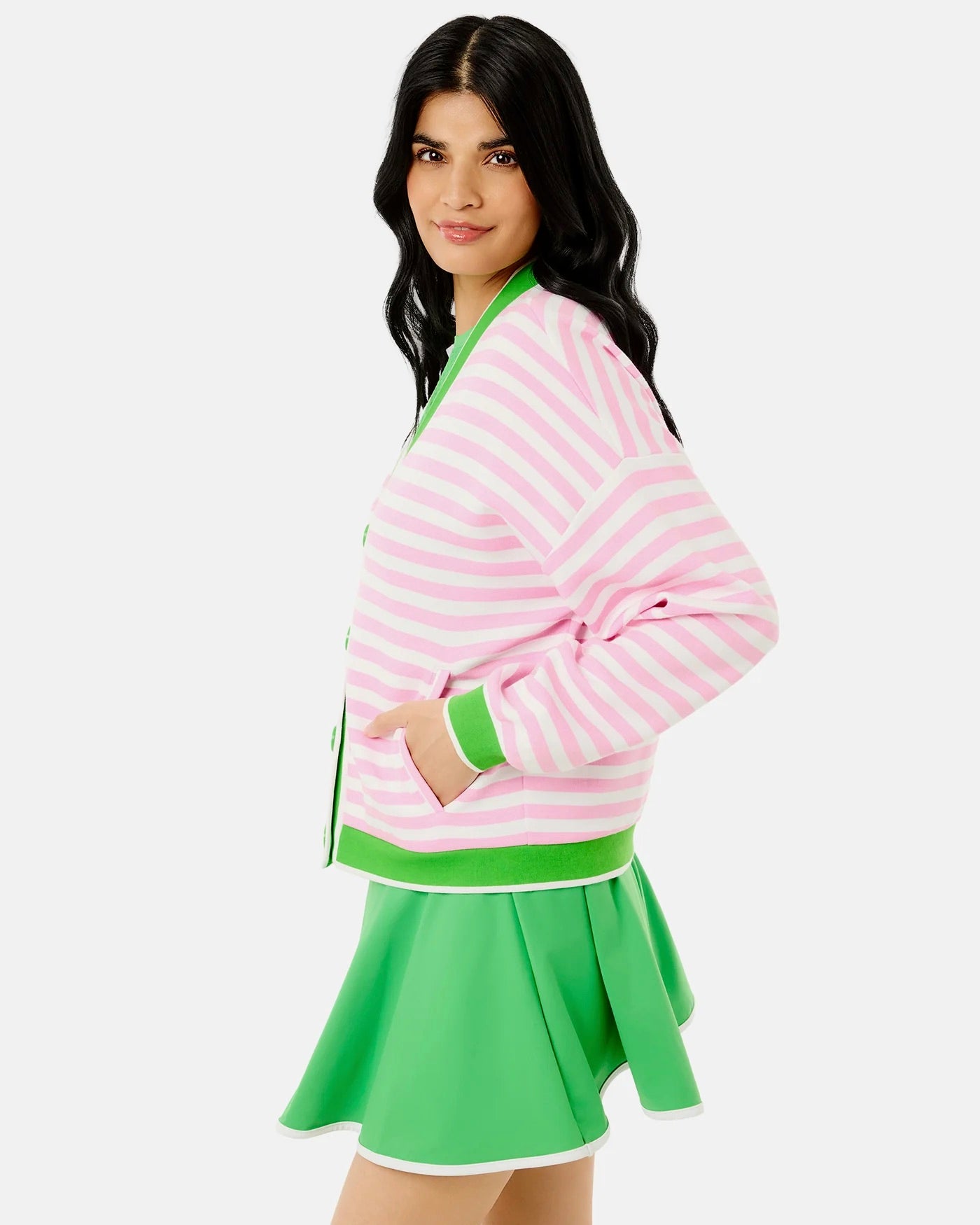 Abbott Sweatshirt Cardigan - Bubblegum/ Keylime