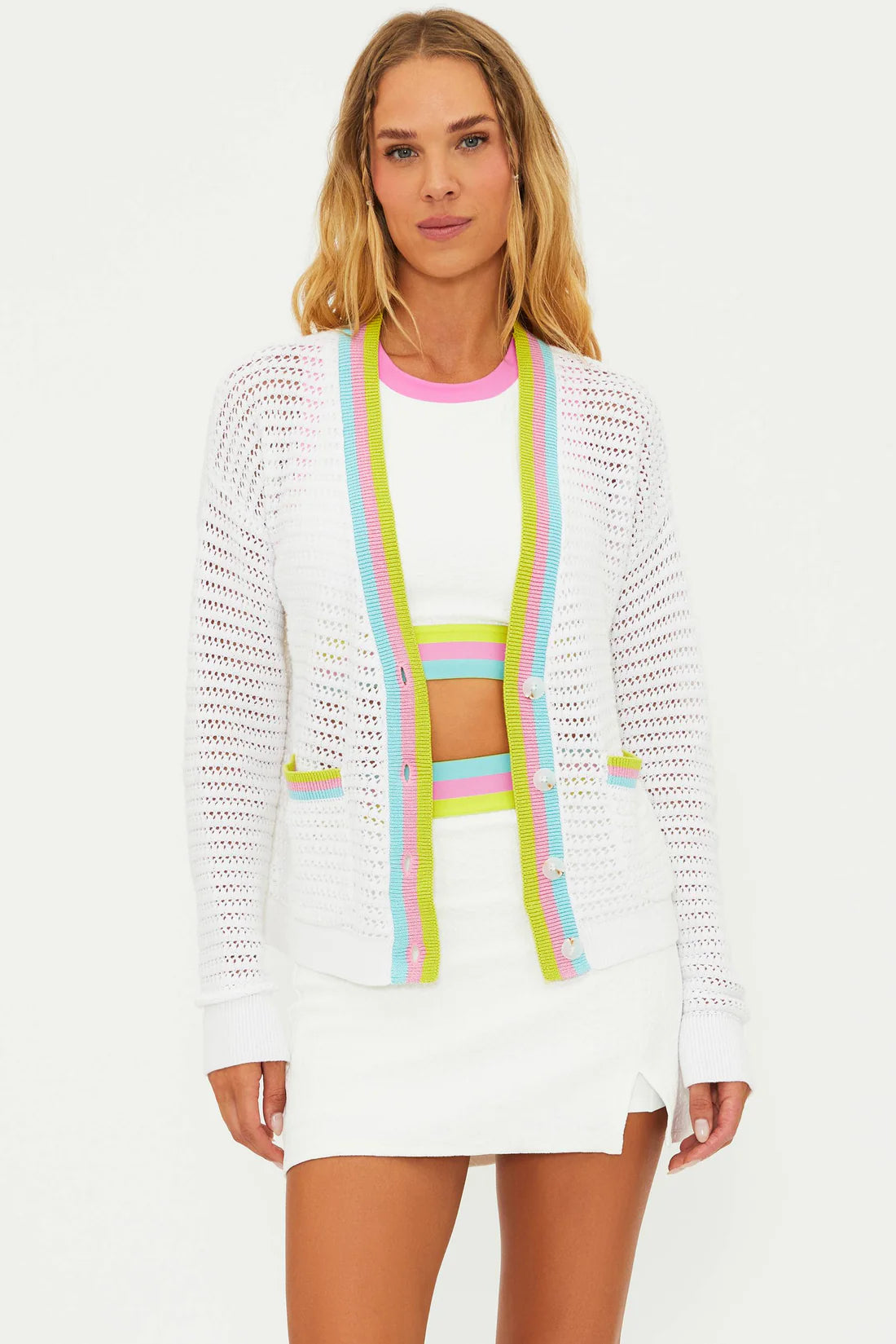 Gene Cardigan Rose Blush Color Block