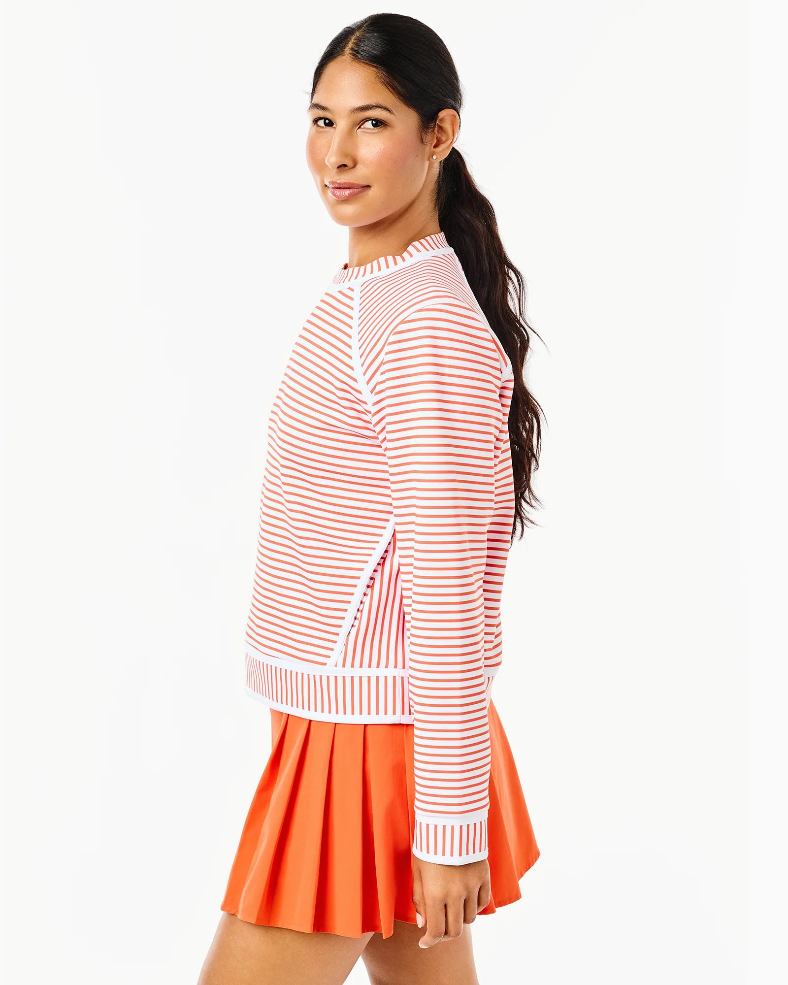 The Bainbridge Crewneck - White/Papaya Stripe