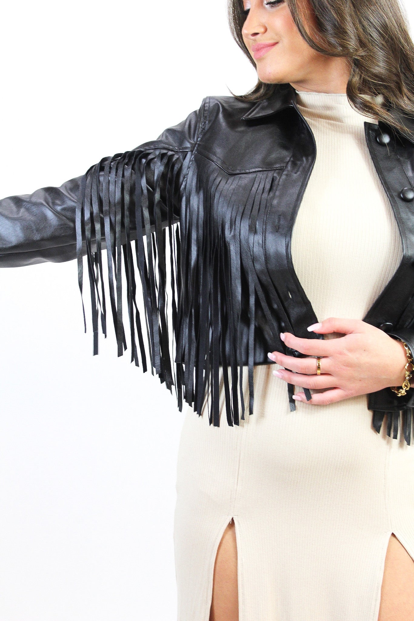 Rip Tassel Leather Jacket