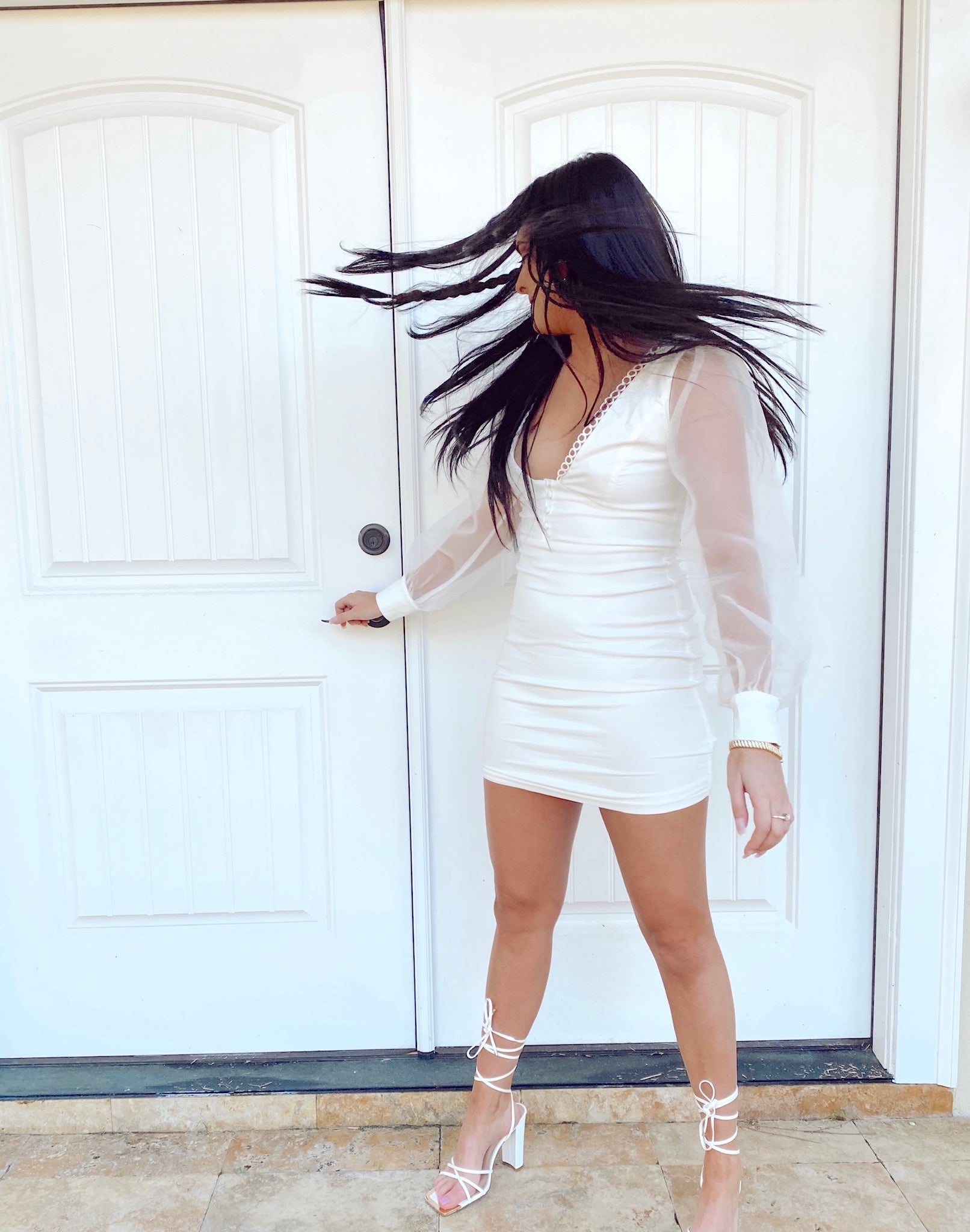 blue blush white dress Forever Yours Organza Sleeve Dress