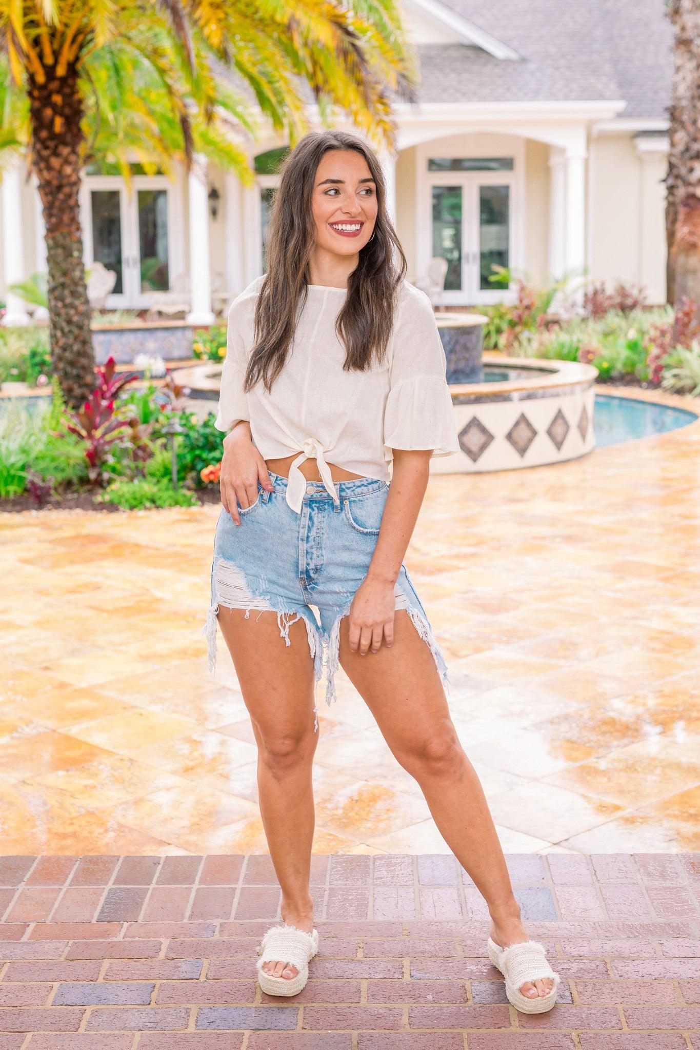 Linen Ruffle Sleeve Top