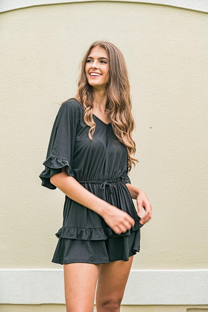 black tailgate dress Tailgate Ready Black Ruffle Romper