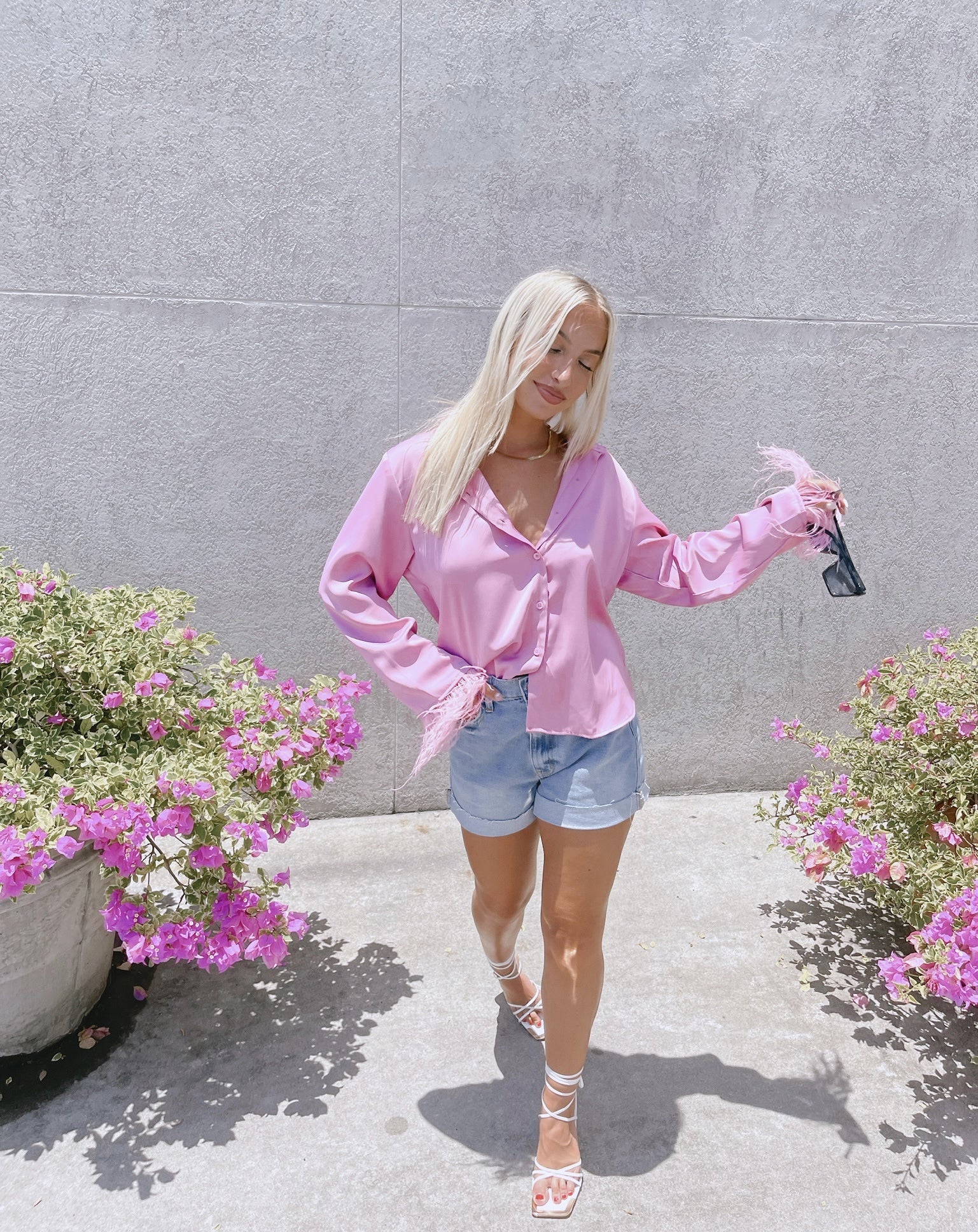Flirt Feather Blouse - Pink