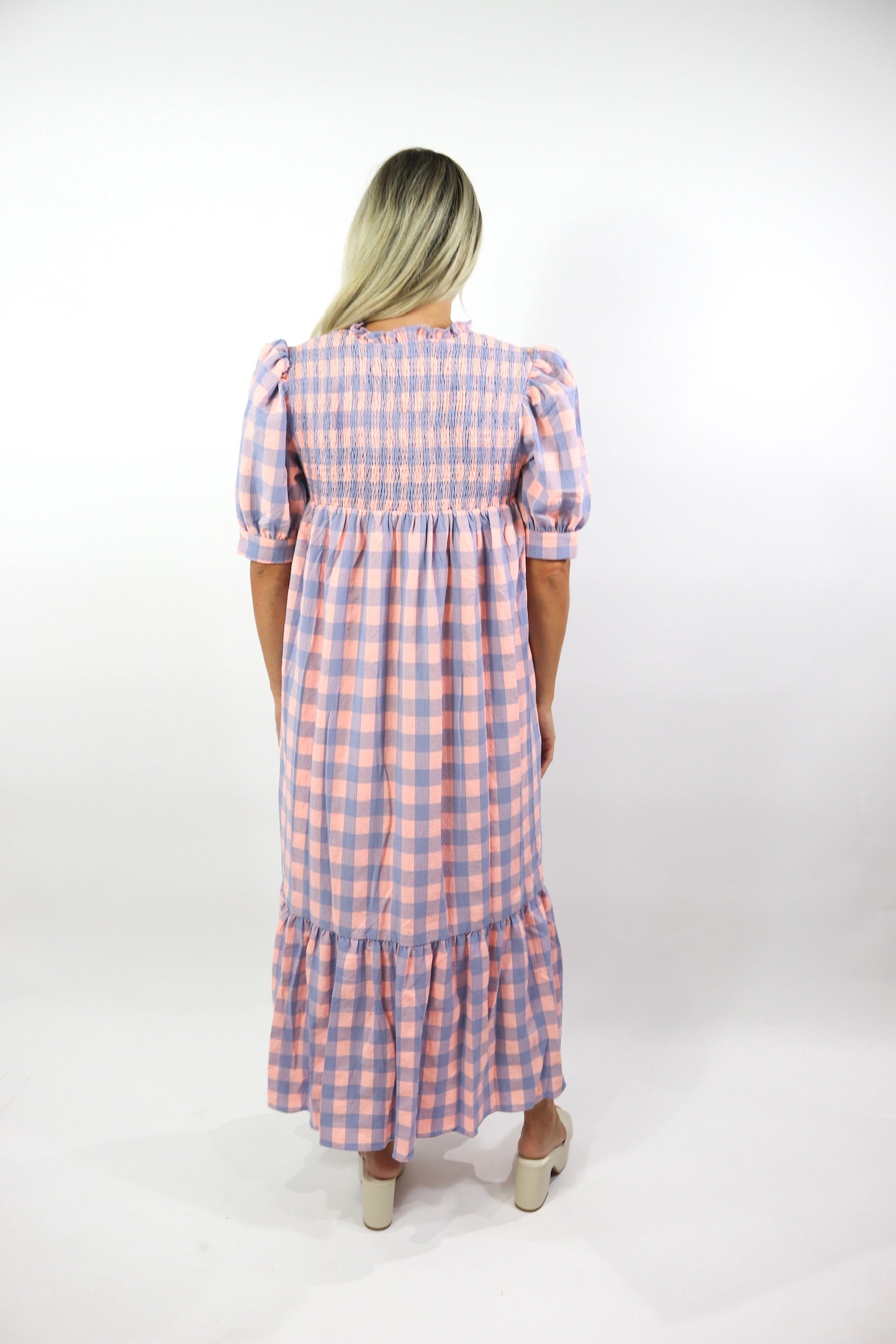 Blue Blush Gingham Midi