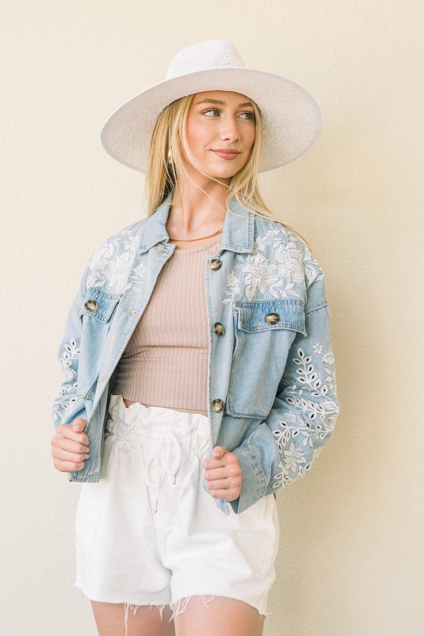 Embroidered in Floral Jean Jacket - Main Image