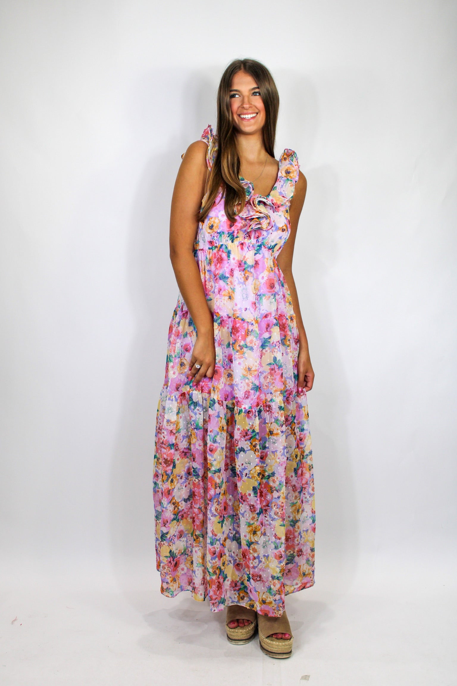 open lace back dress Pastel Garden Maxi
